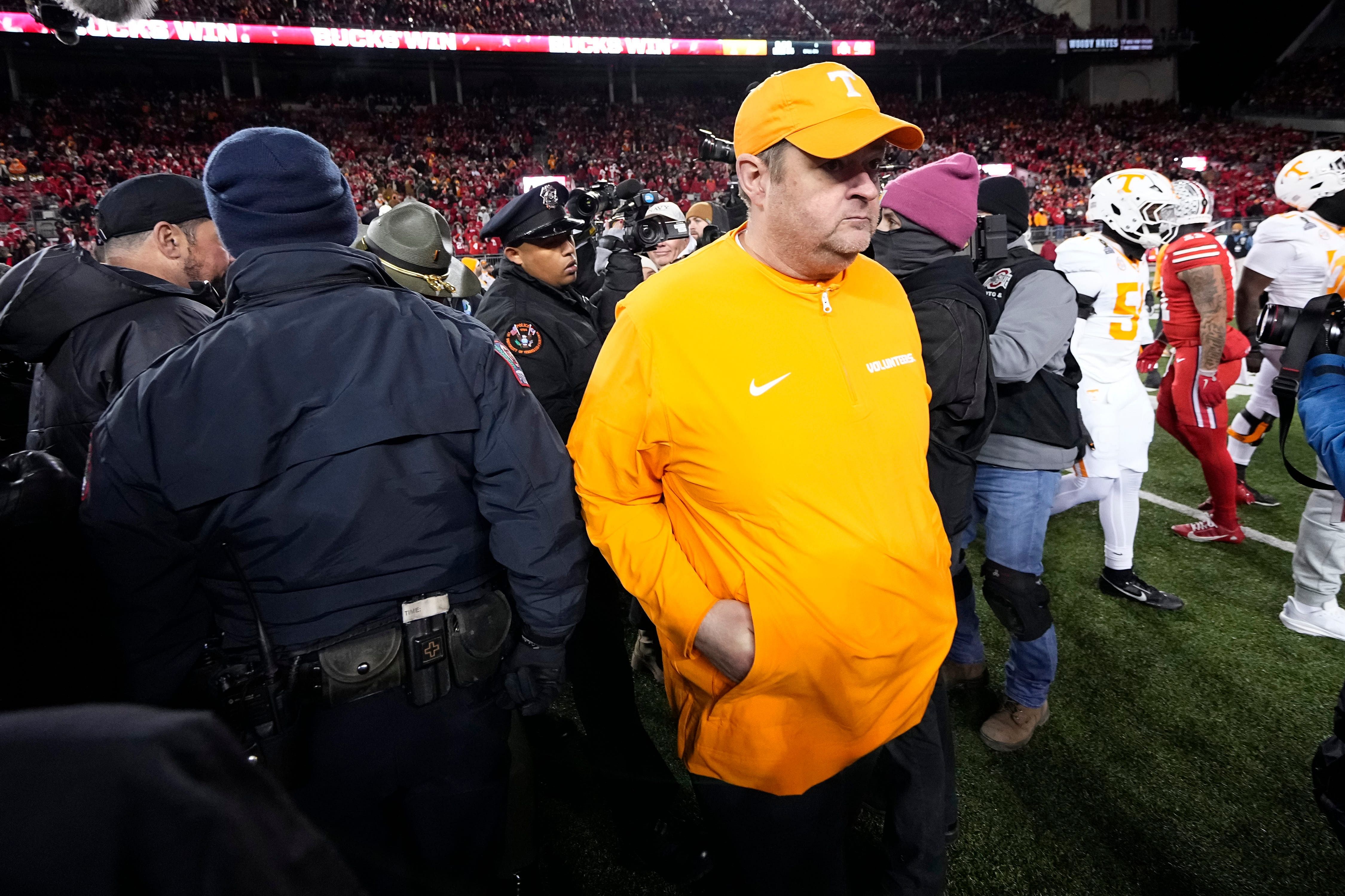 Tennessee coach Josh Heupel does lose a pair of stars to early entry in the NFL Draft. (Photo Credit: IMAGN)