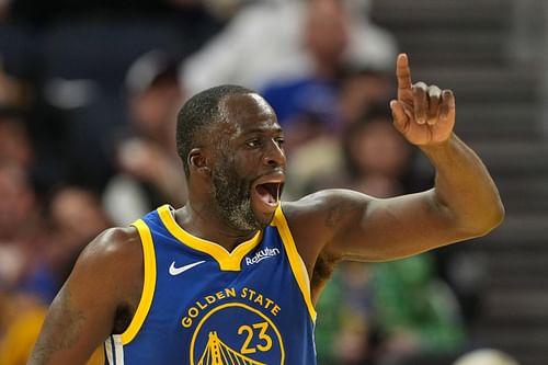 Golden State Warriors forward Draymond Green gestures during the third quarter against the LA Lakers at Chase Center. (Photo Credit: Imagn)