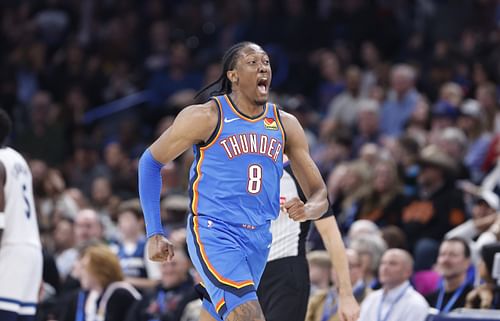 Oklahoma City Thunder forward Jalen Williams reacts after a play against the Minnesota Timberwolves at Paycom Center. Photo Credit: Imagn