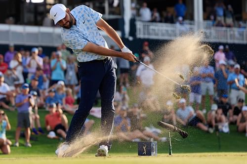 Scottie Scheffler tees off on hole 17 during the first round of The Players Championship - Source: Imagn