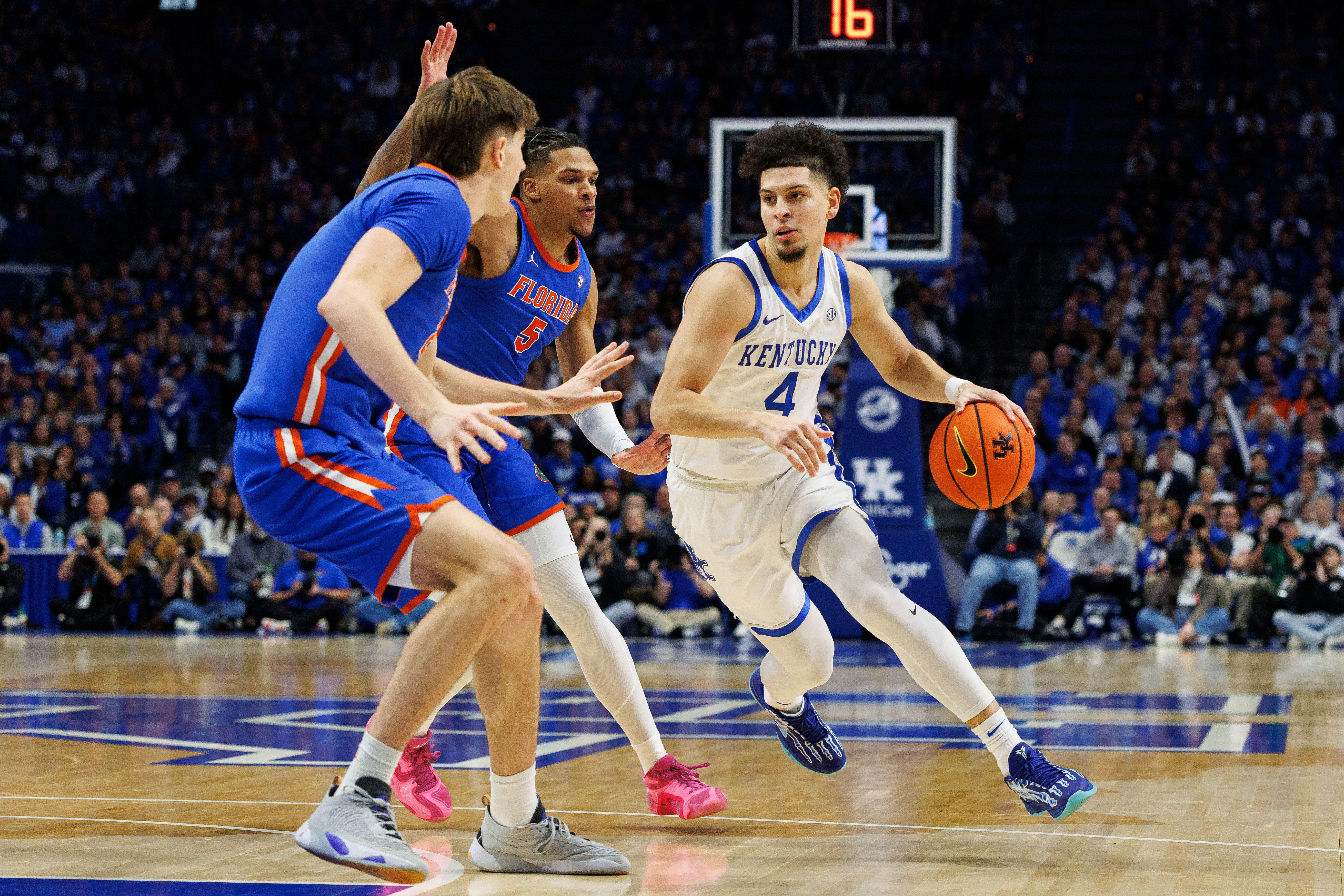 Kentucky Wildcats guard Koby Brea (#4) drives to the basket during the second half against the Florida Gators at Rupp Arena at Central Bank Center. Photo: Imagn