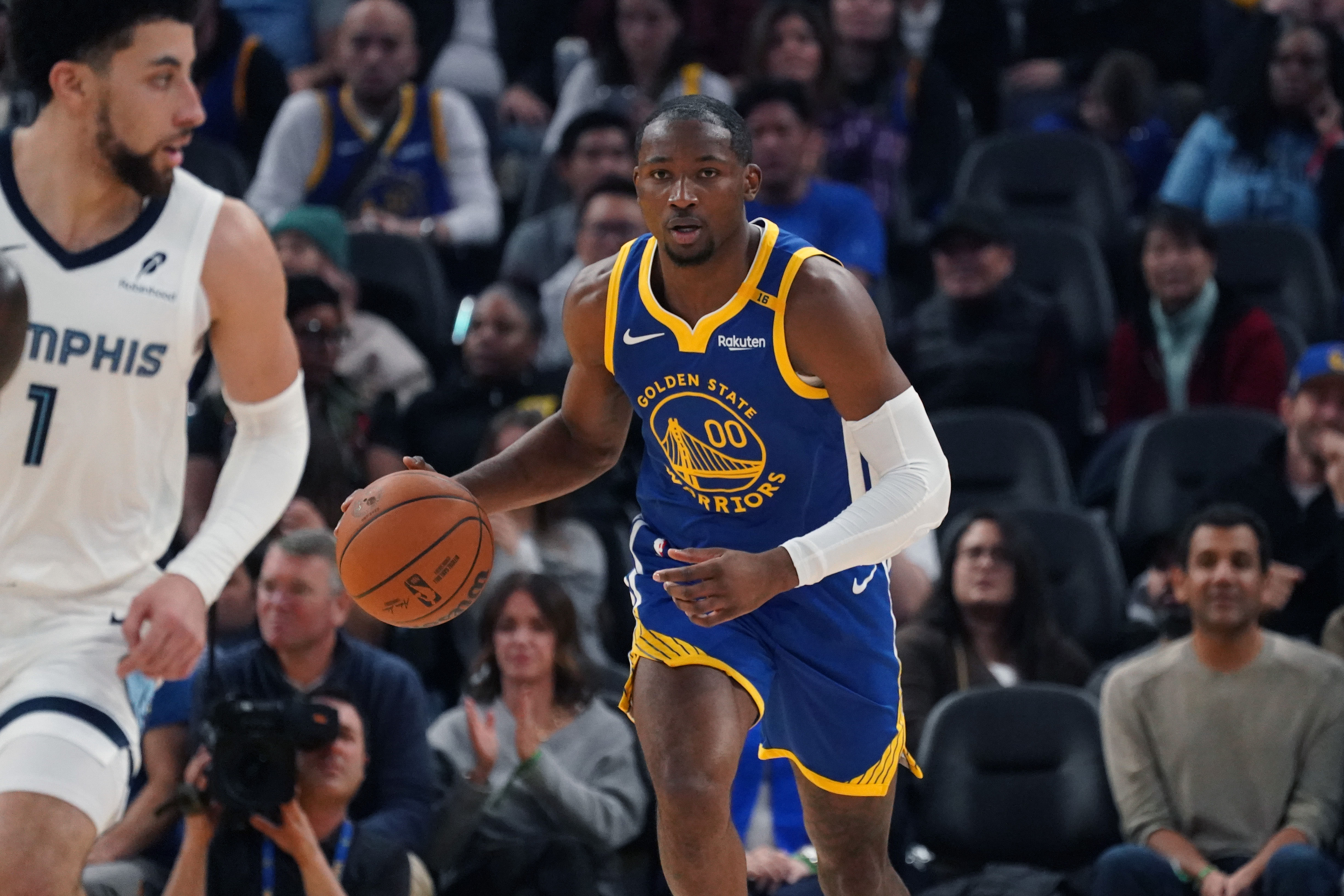 Golden State Warriors forward Jonathan Kuminga (Image Credit: David Gonzales-Imagn Images)