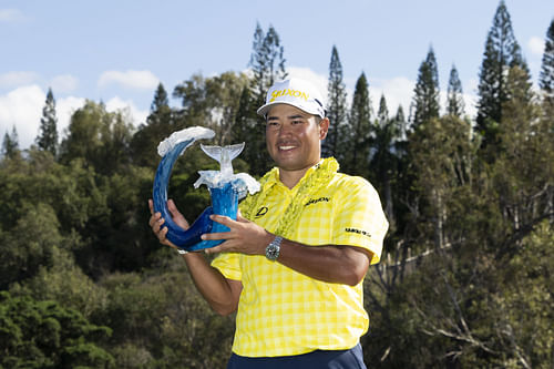 Hideki Matsuyama poses with the trophy The Sentry (Source: Imagn)