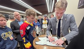 Connor McDavid makes his feelings known about OHL’s impact on his career during jersey retirement ceremony.