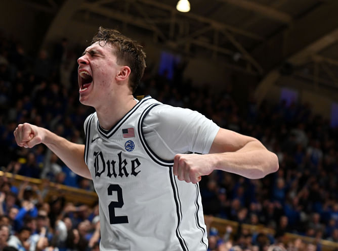 WATCH: Wild Duke locker room scenes after Cooper Flagg heats up to make ACC history vs Notre Dame