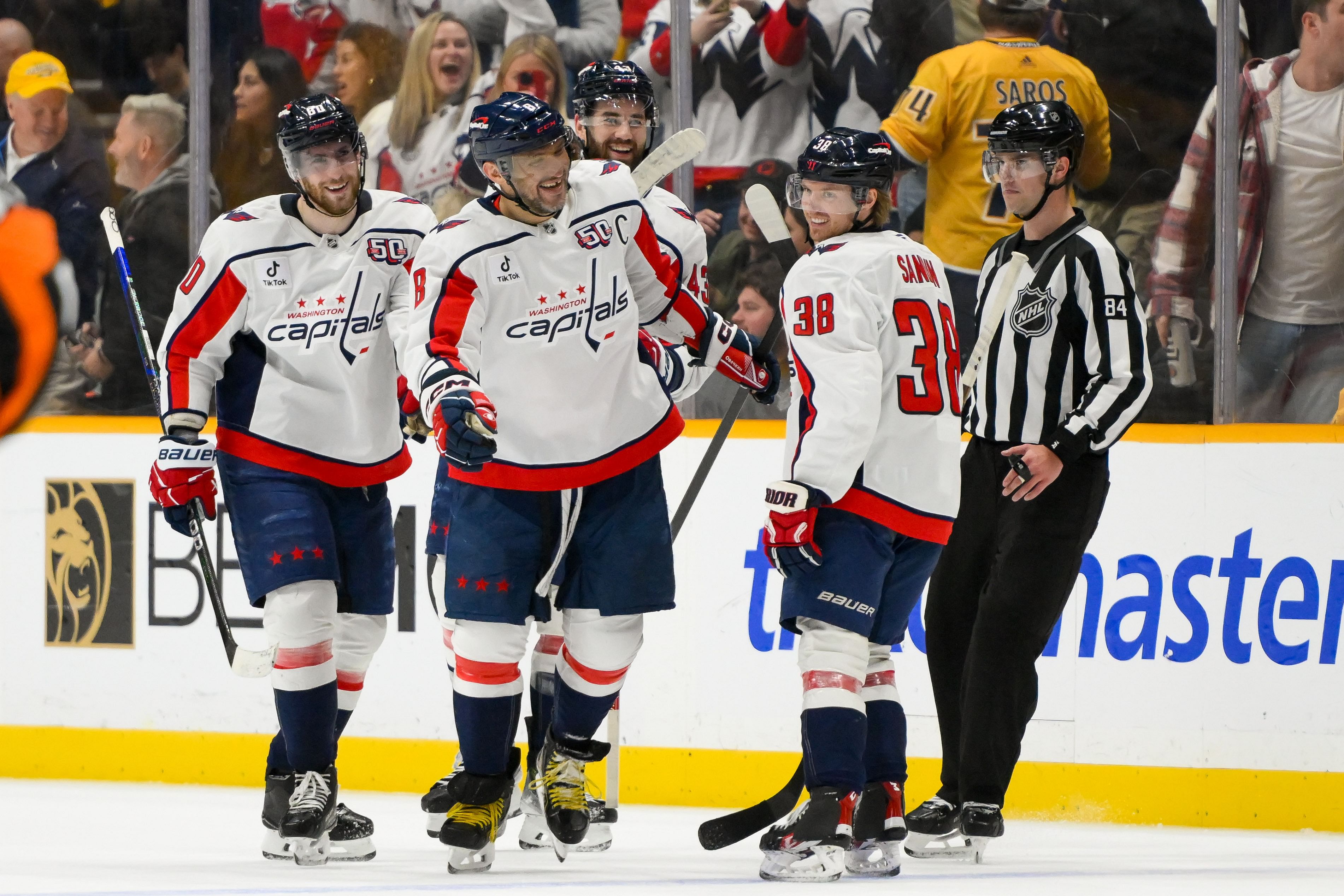 Washington Capitals left wing Alex Ovechkin (8) celebrates his goal. (Credit: IMAGN)