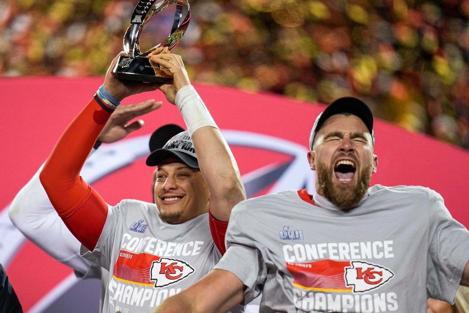 Kansas City Chiefs QB Patrick Mahomes (L) and TE Travis Kelce - Source: Imagn