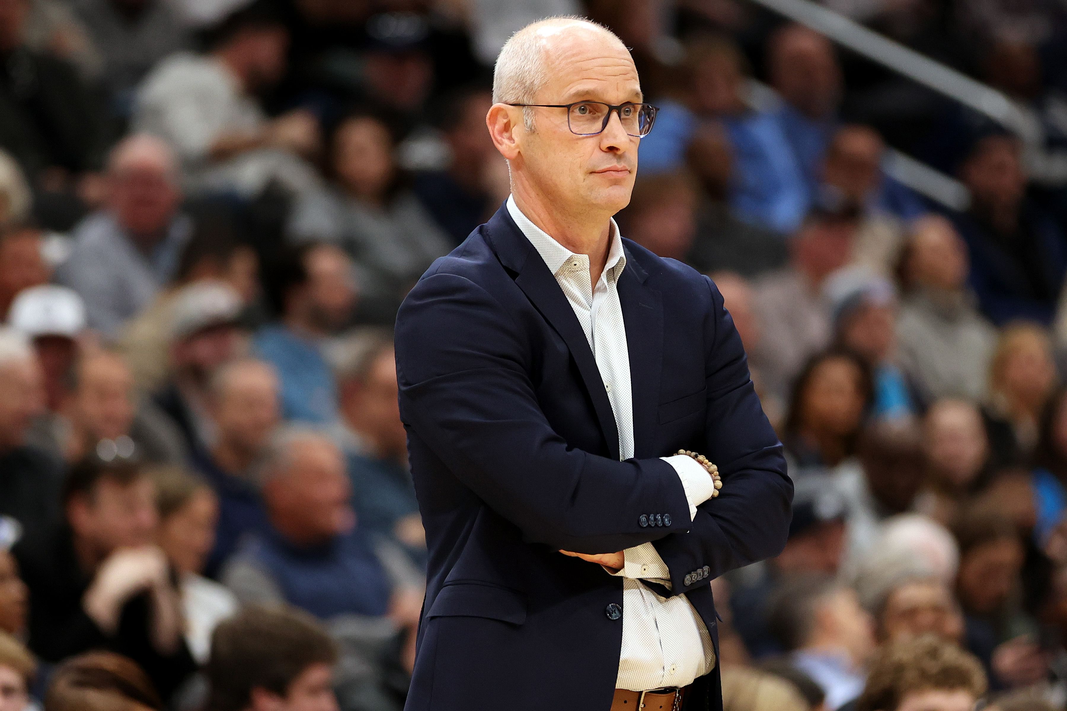 Connecticut Huskies head coach Dan Hurley looks on against the Georgetown Hoyas at Capital One Arena. Mandatory Credit: Daniel Kucin Jr.-Imagn Images Imagn