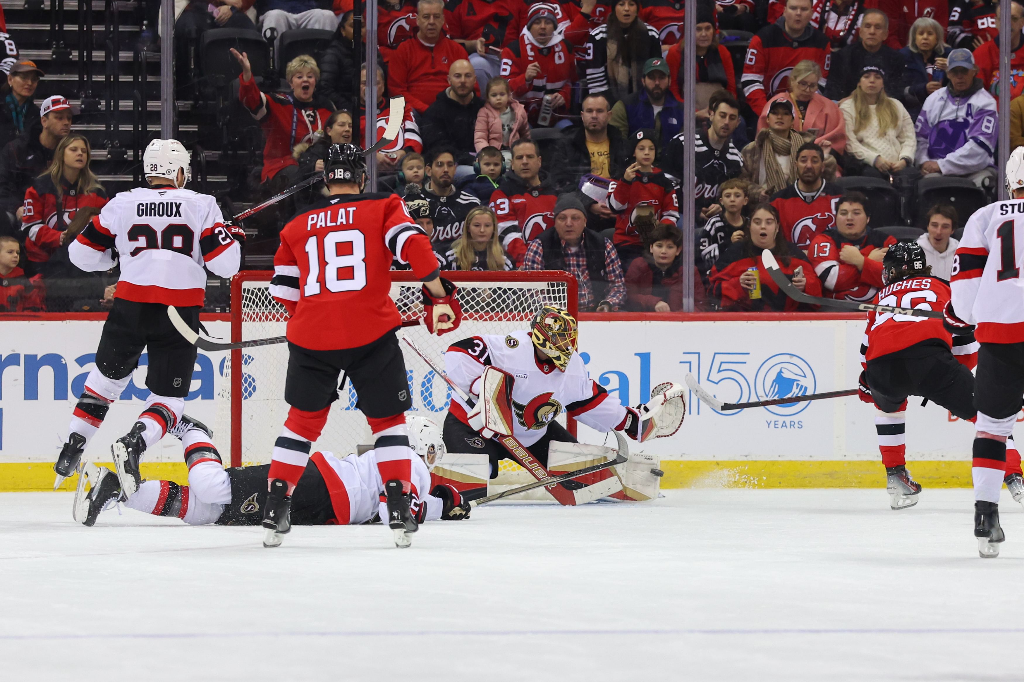 NHL: Anton Forsberg save on Jack Hughes - Source: Imagn