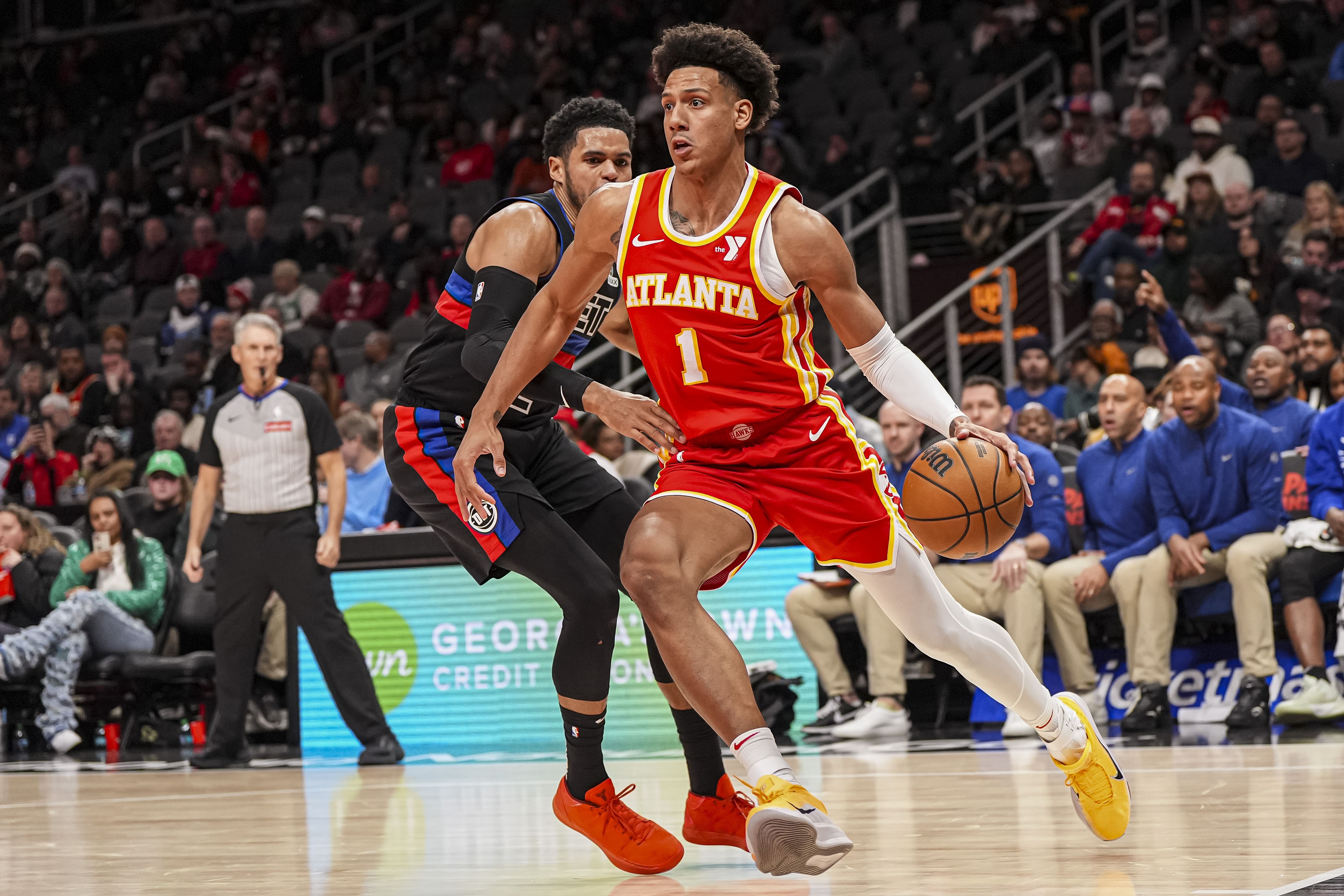 Jalen Johnson against Detroit Pistons - Source: Imagn