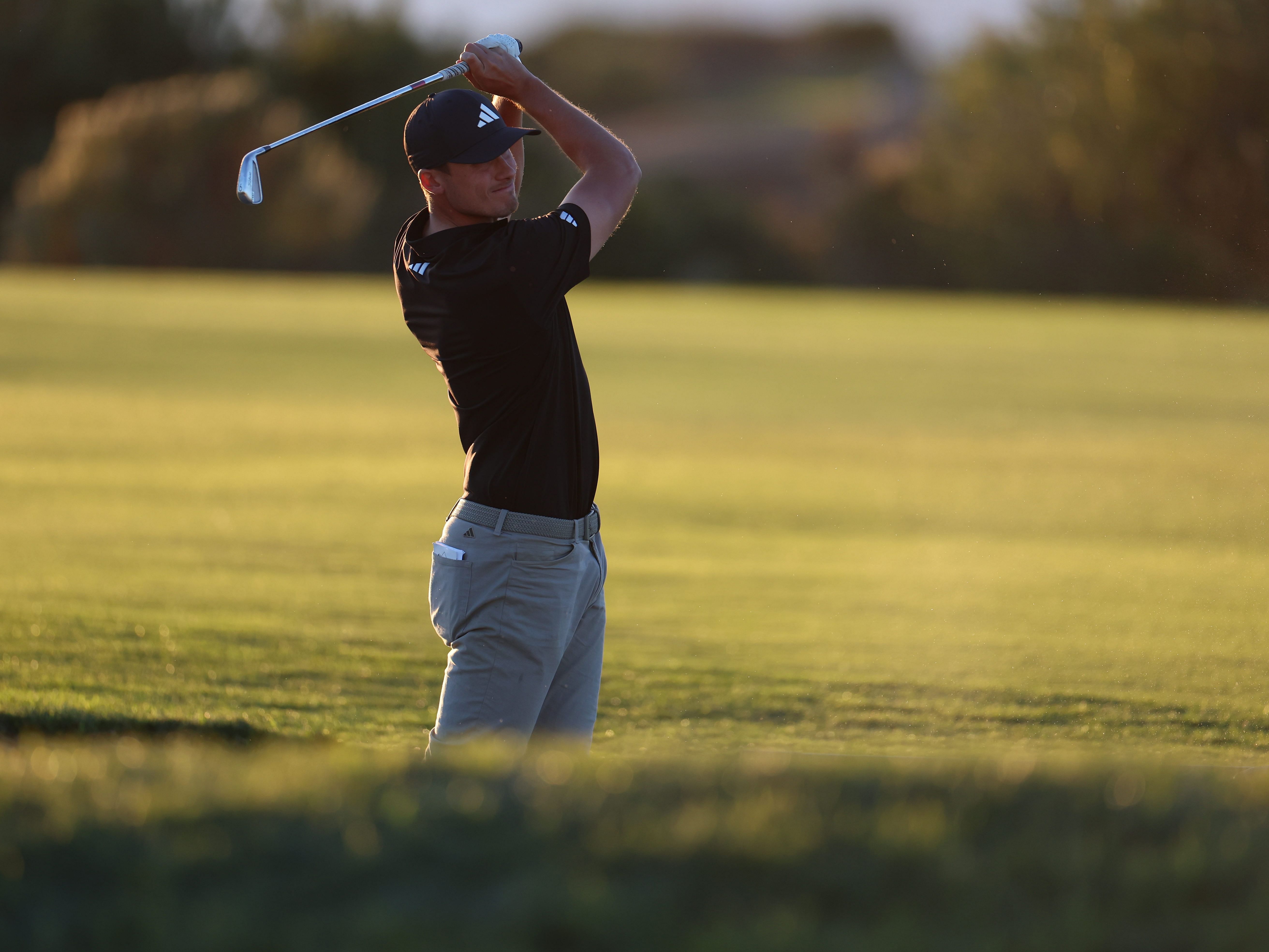 Ludvig Aberg plays his shot from the fairway on the 17th hole during the second round of the Farmers Insurance Open - Source: Imagn