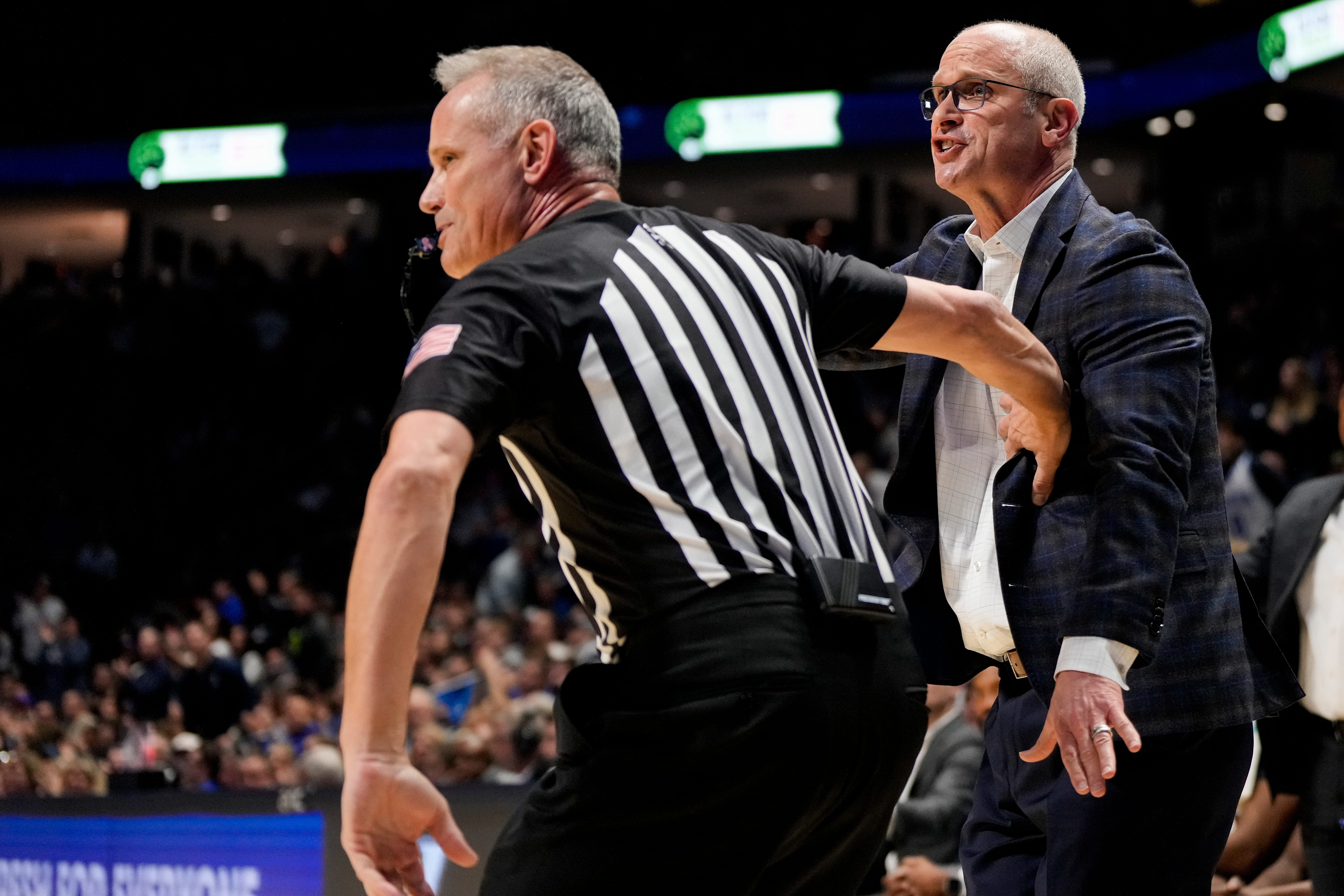 UConn Huskies coach Dan Hurley reacts on the sideline in the game against the Xavier Musketeers. Source: Imagn