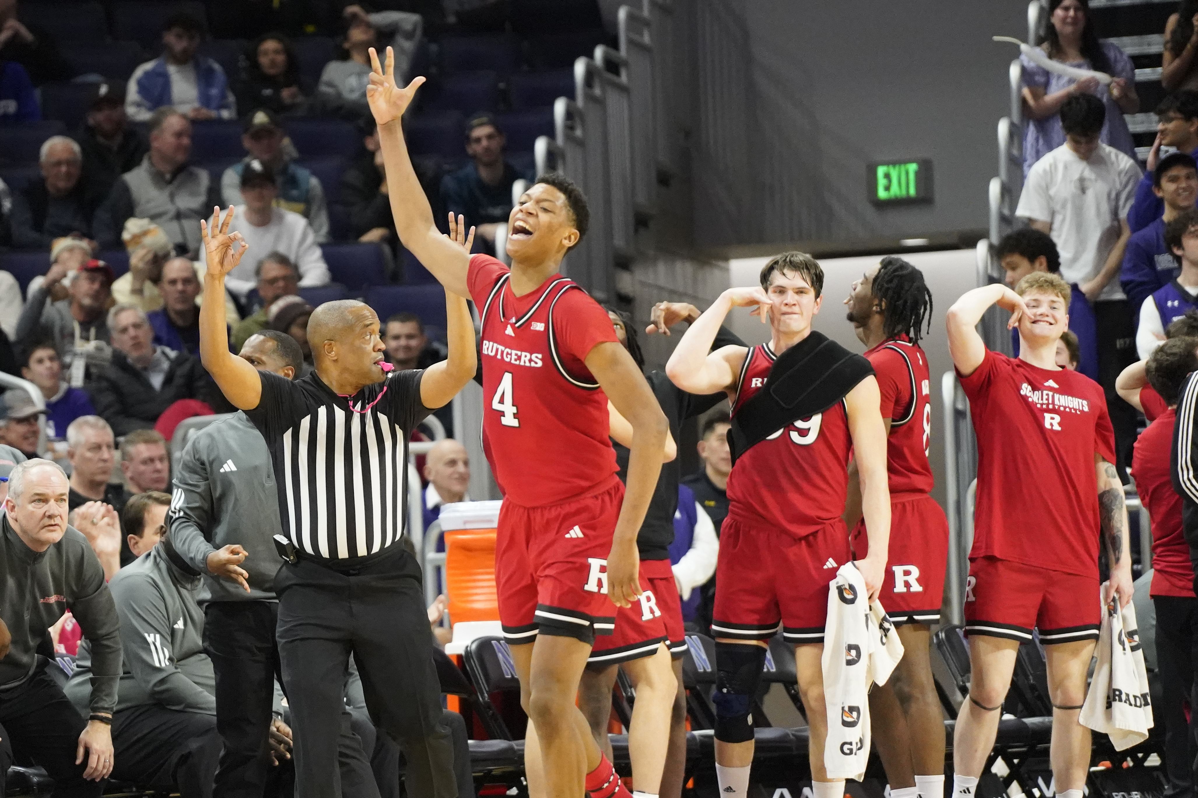 Ace Bailey celebrates after making a three vs Northwestern. [NCAA Basketball: Rutgers at Northwestern - Source: Imagn]