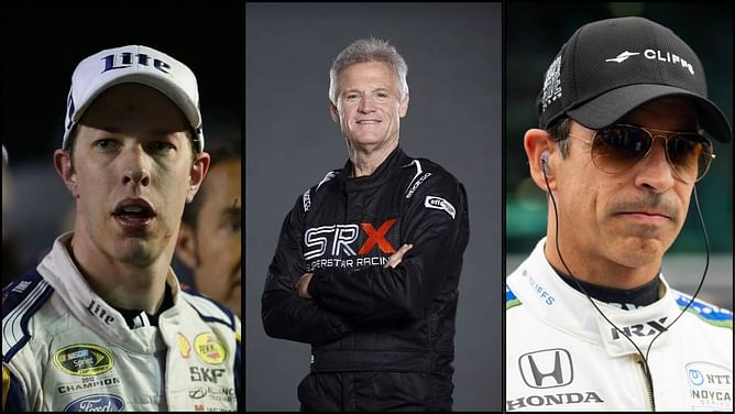 Kenny Wallace shares pictures with Helio Castroneves and Brad Keselowski “talking racing” from their SRX Racing series days