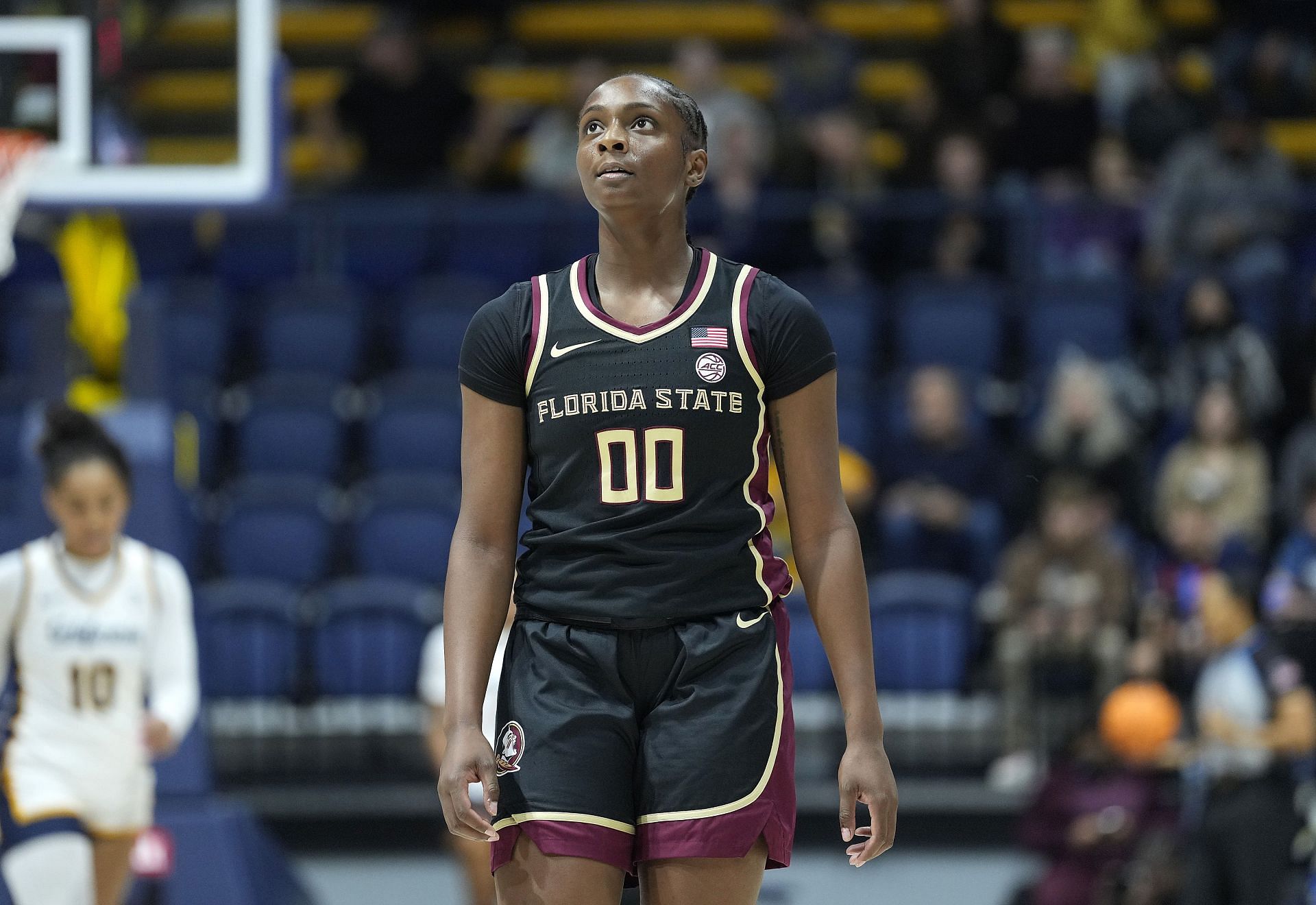 Ta&#039;Niya Latson (#00) of the Florida State Seminoles looks on against the California Golden Bears during the first half of their women&#039;s NCAA basketball game at Haas Pavilion on January 12, 2025 in Berkeley, California. Photo: Getty