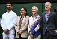 (L-R) Novak Djokovic, Conchita Martínez, Martina Navratilova and John McEnroe at Andy Murray's farewell (Source: Getty)