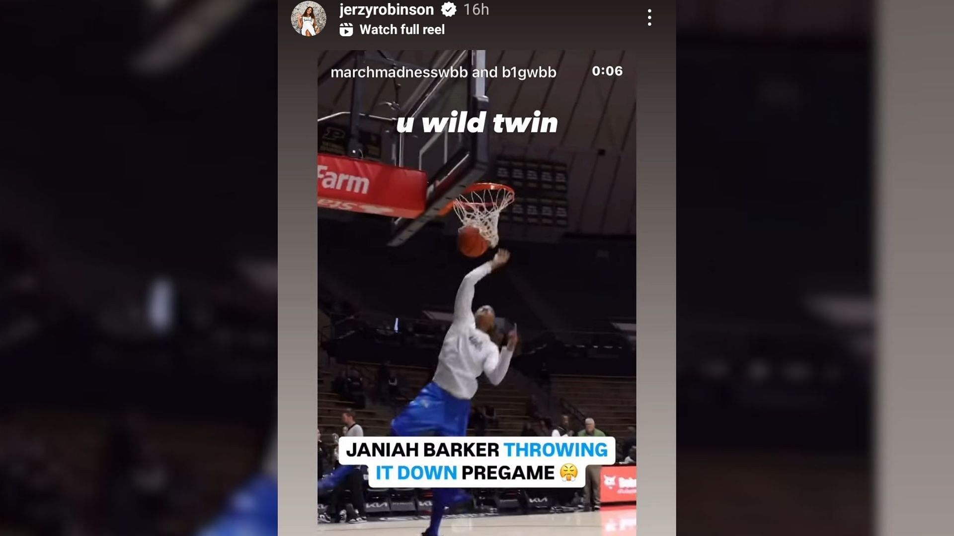 5-star prospect Jerzy Robinson shares 3-word reaction to Texas A&amp;M forward Janiah Barker&#039;s pregame dunk. (Image via Instagram @jerzyrobinson)