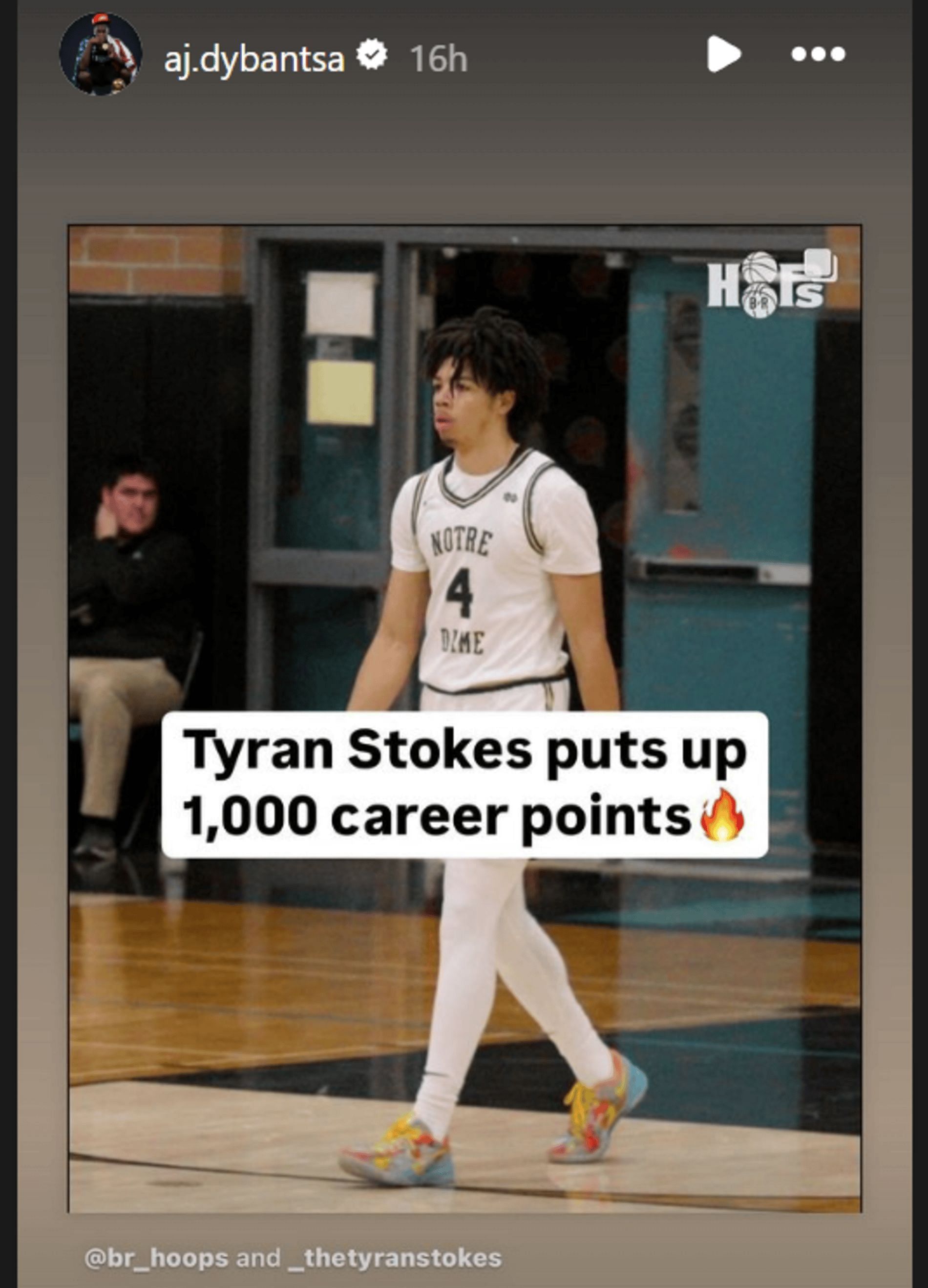 AJ Dybantsa shares former teammate Tyran Stokes&#039; high school career milestone (source: Instagram/ aj.dybantsa)