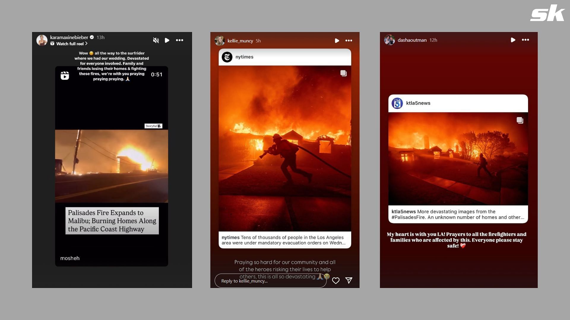 Screenshots from the stories on Instagram (Image Credits: Instagram/ @karamaxinebieber, @kellie_muncy, and @dashaoutman)