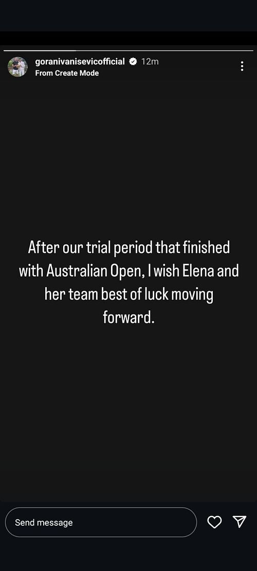 Goran Ivanisevic announced his split with Elena Rybakina, (Source: https://www.instagram.com/stories/goranivanisevicofficial/)