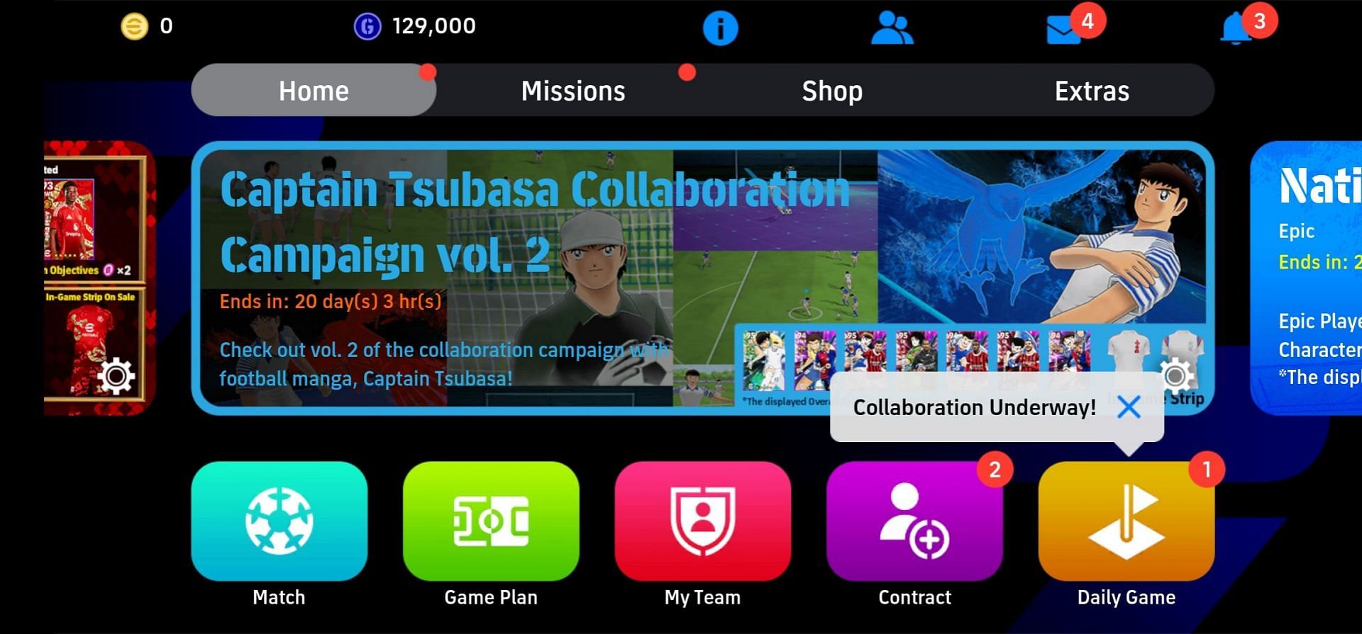 eFootball x Captain Tsubasa Collaboration Campaign Vol. 2 in eFootball homescreen (Image via Konami)