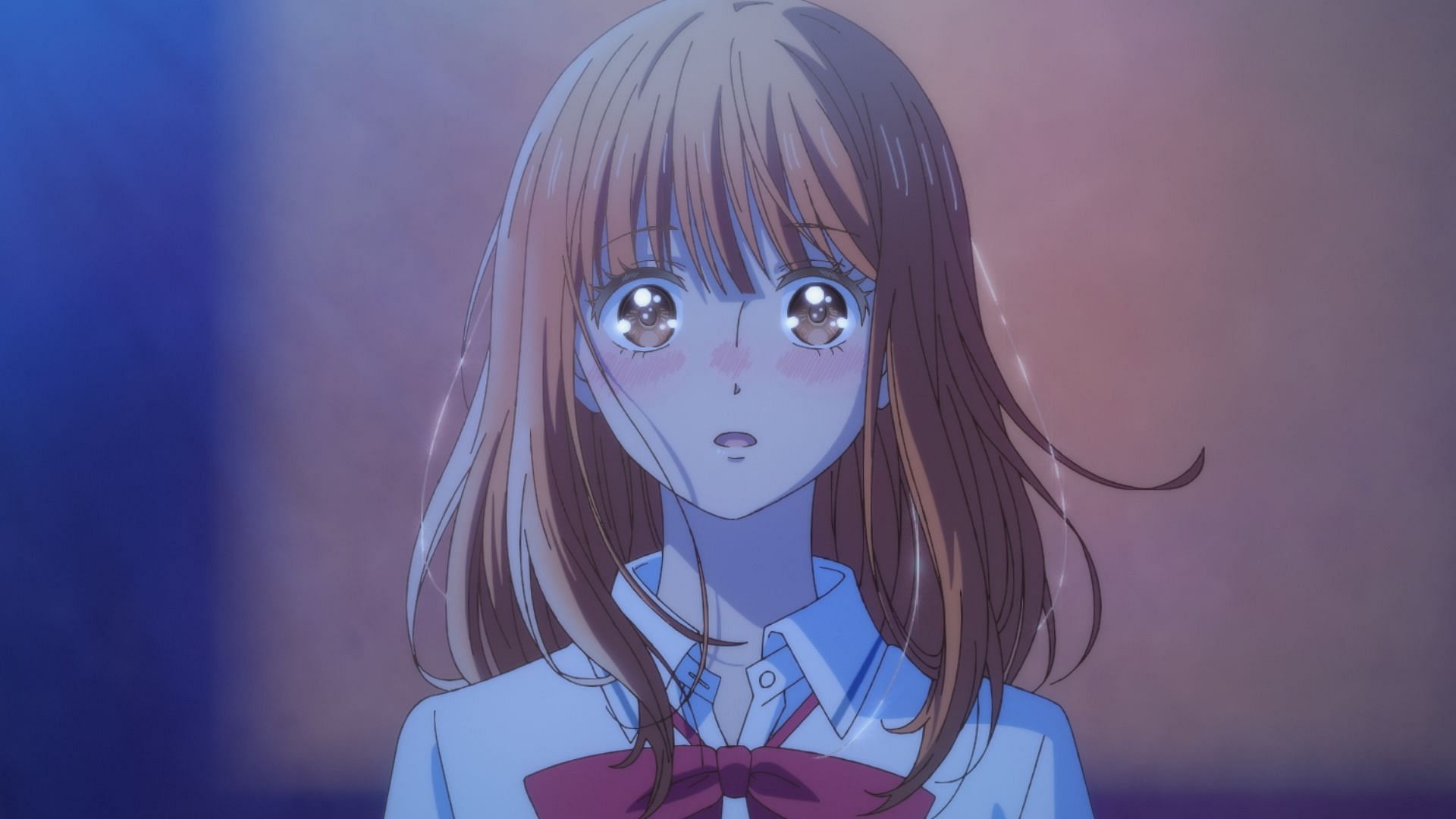 Mizuha after hearing Kizuki&#039;s confession in Anyway, I&#039;m Falling in Love with You episode 1 (Image via Typhoon Graphics)