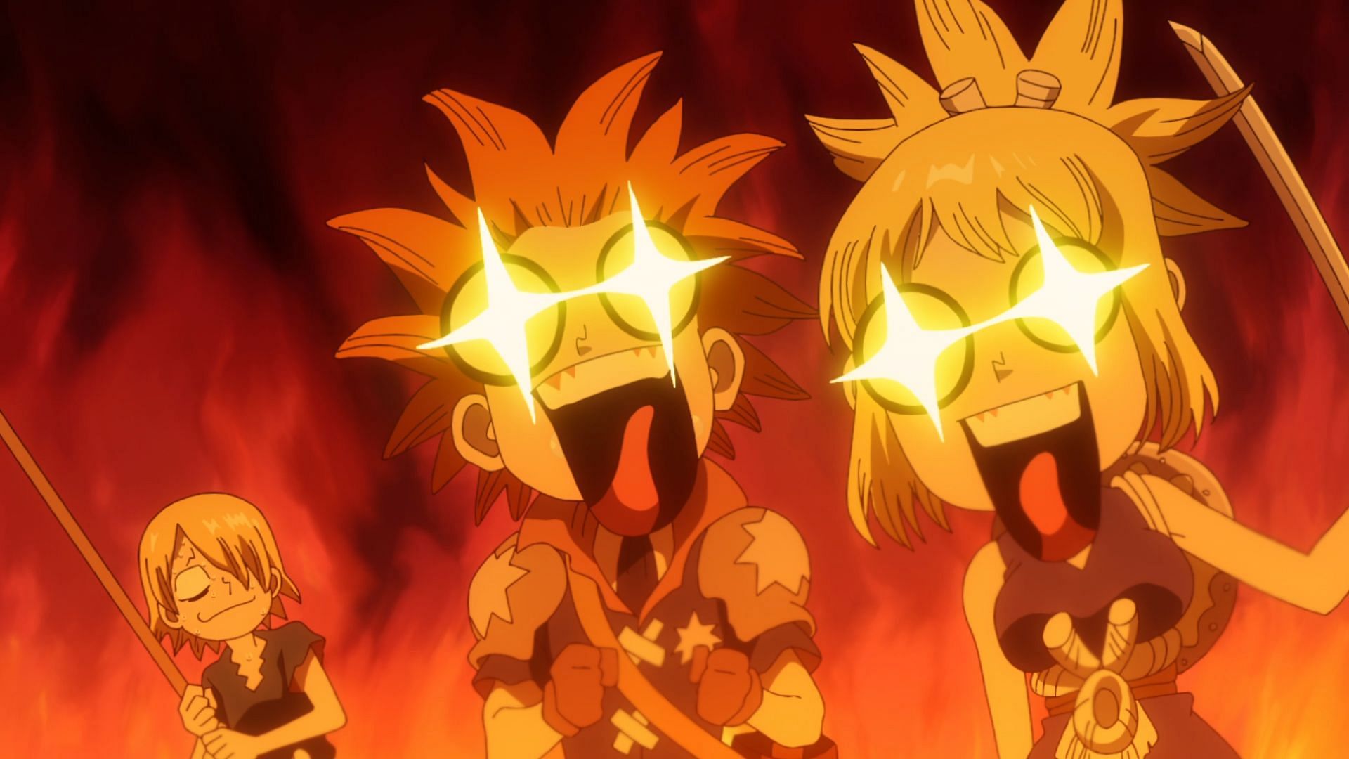 Dr. Stone Season 4 Episode 3 sees the battle team slaughtering some crocodiles for a good meal (picture via TMS Entertainment)