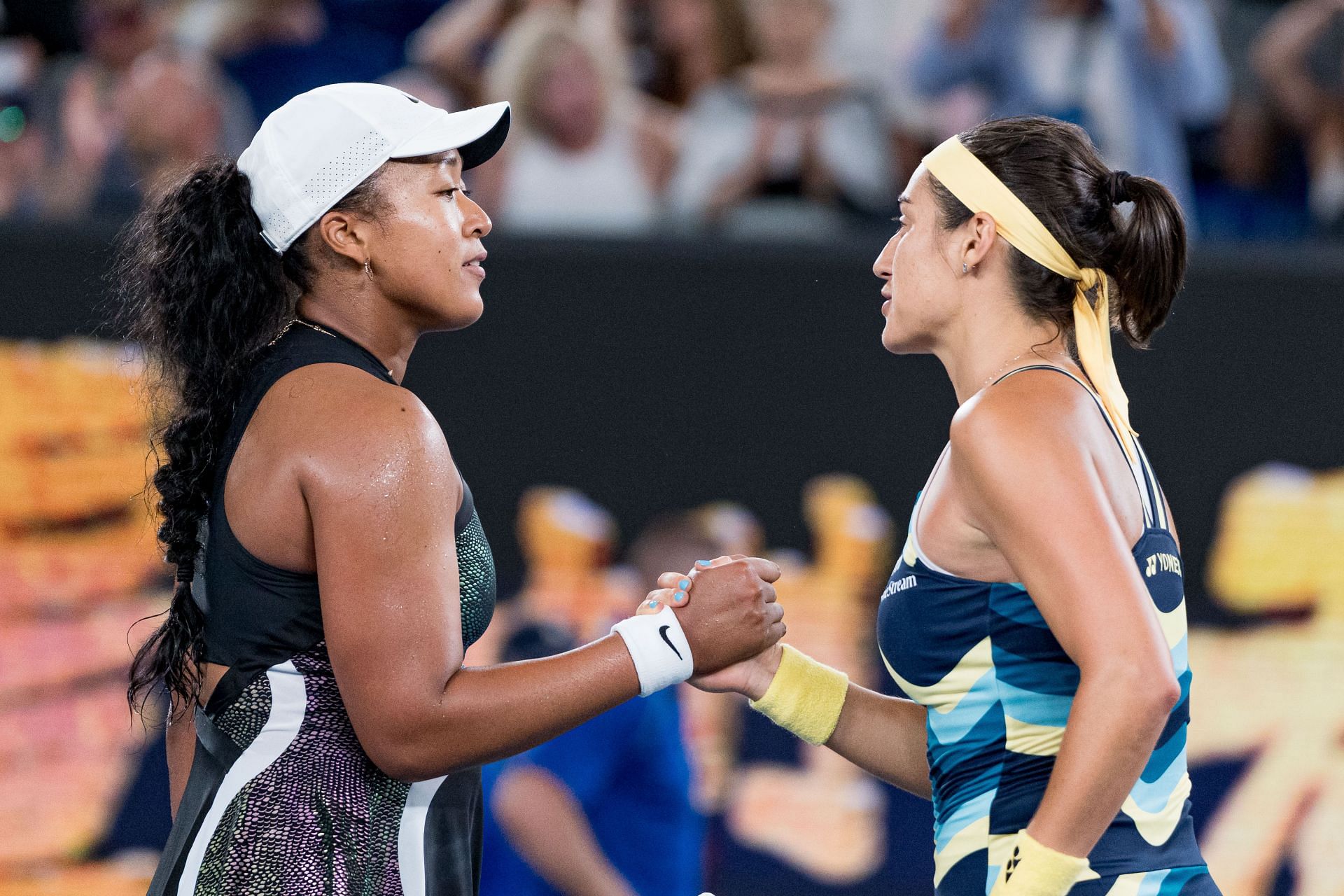 Naomi Osaka and Caroline Garcia at the Australian Open 2024. (Photo: Getty)