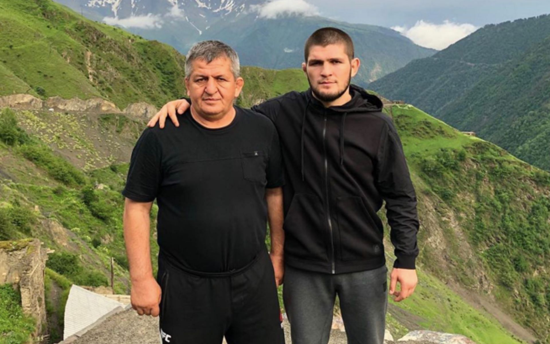 Khabib Nurmagomedov (right) talks about Abdulmanap Nurmagomedov