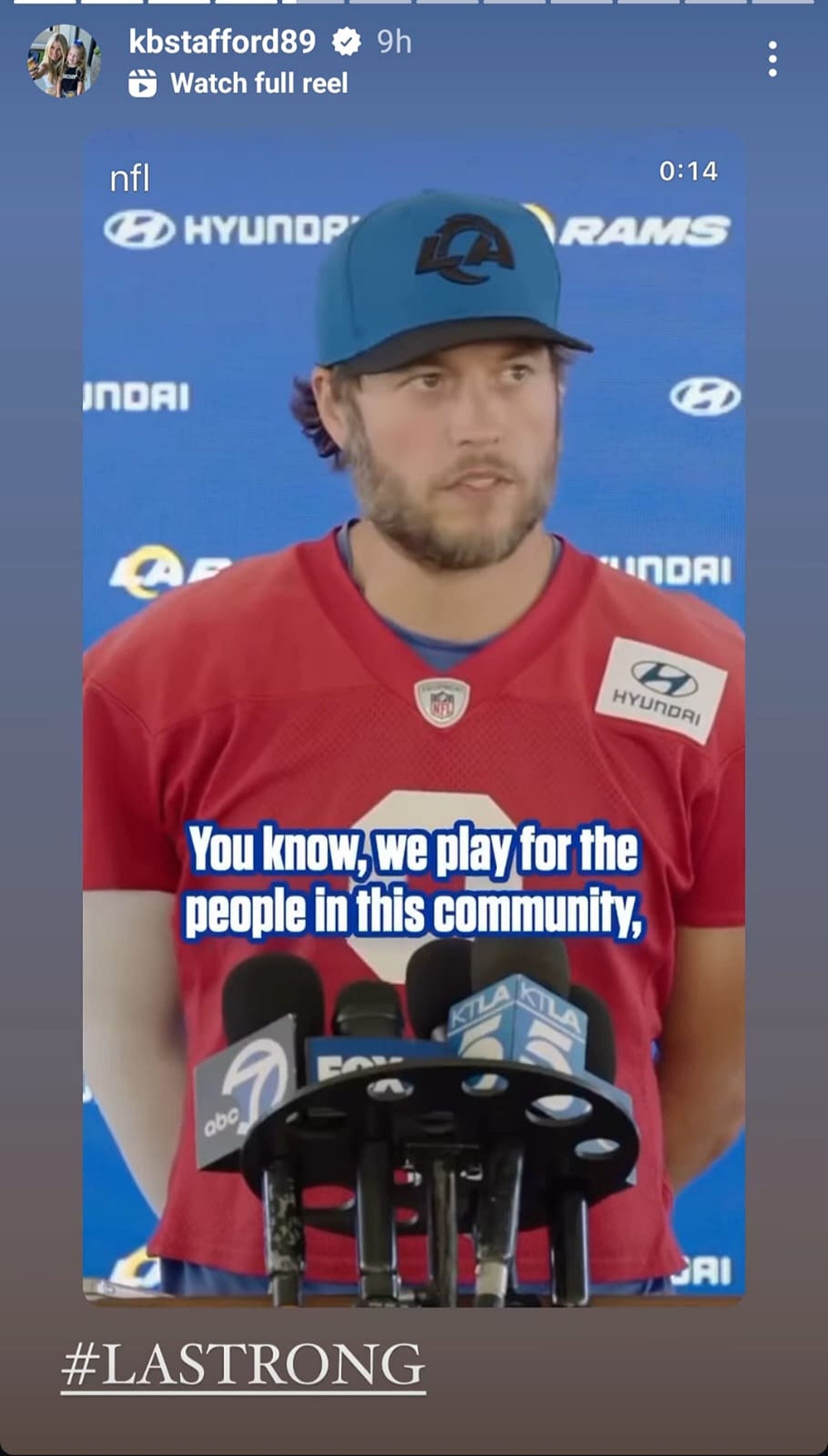 Still from Matthew Stafford&#039;s wife Kelly&#039;s Instagram story/@kbstafford89