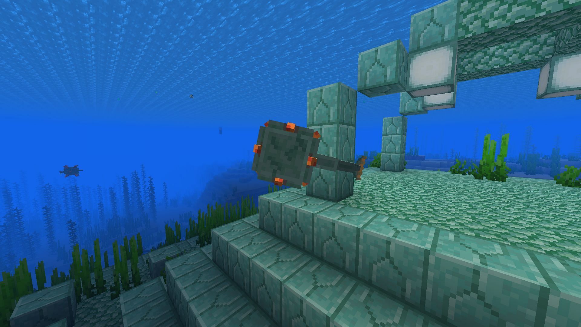 Ocean Monument pillars can be used for defense (Image via Mojang Studios)