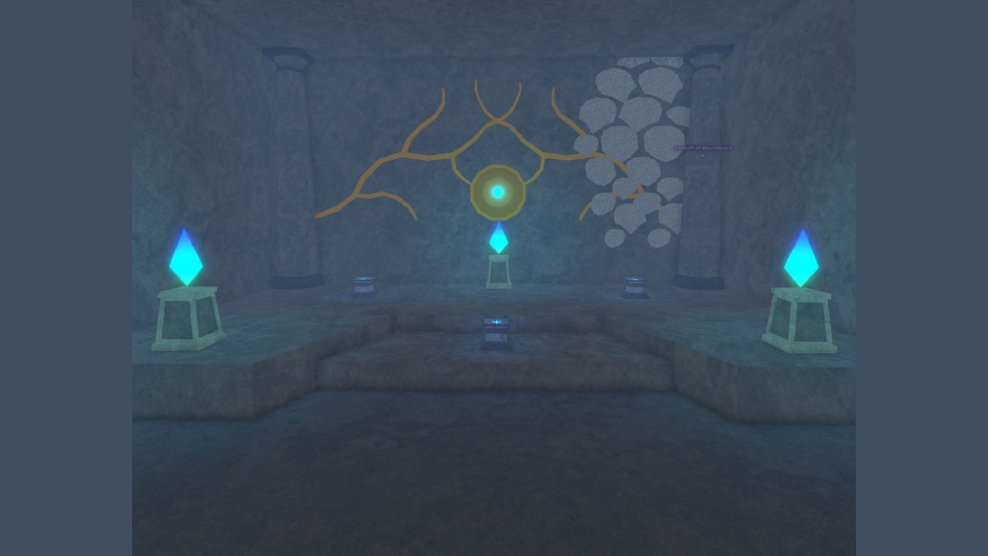 Place the respective fish on the pedestals to complete the Poseidon Temple puzzle (Image via Roblox)