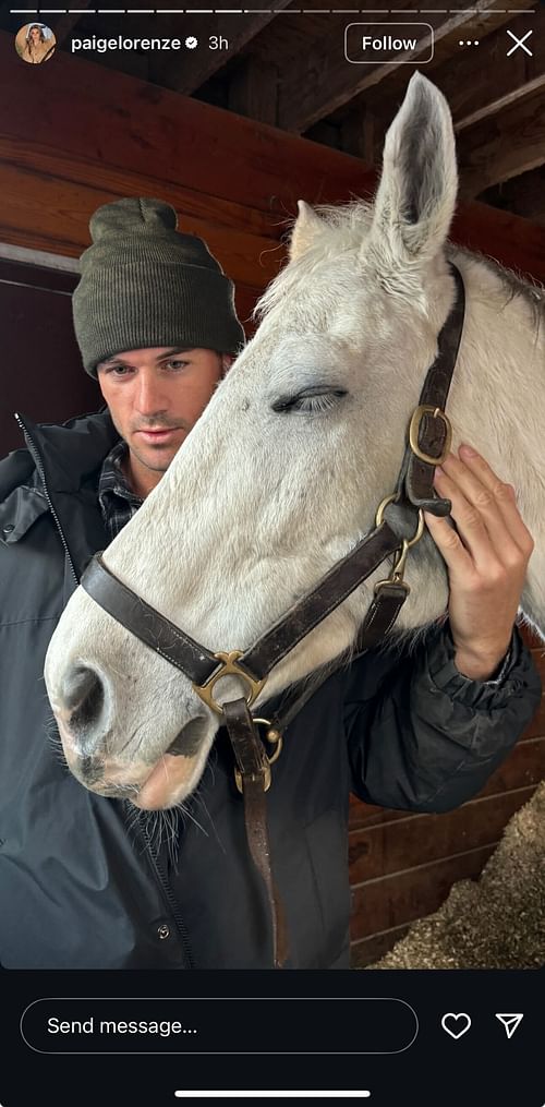 Tommy Paul at a stable with horses, as shared by his girlfriend Paige Lorenze, (Image Source: Instagram)