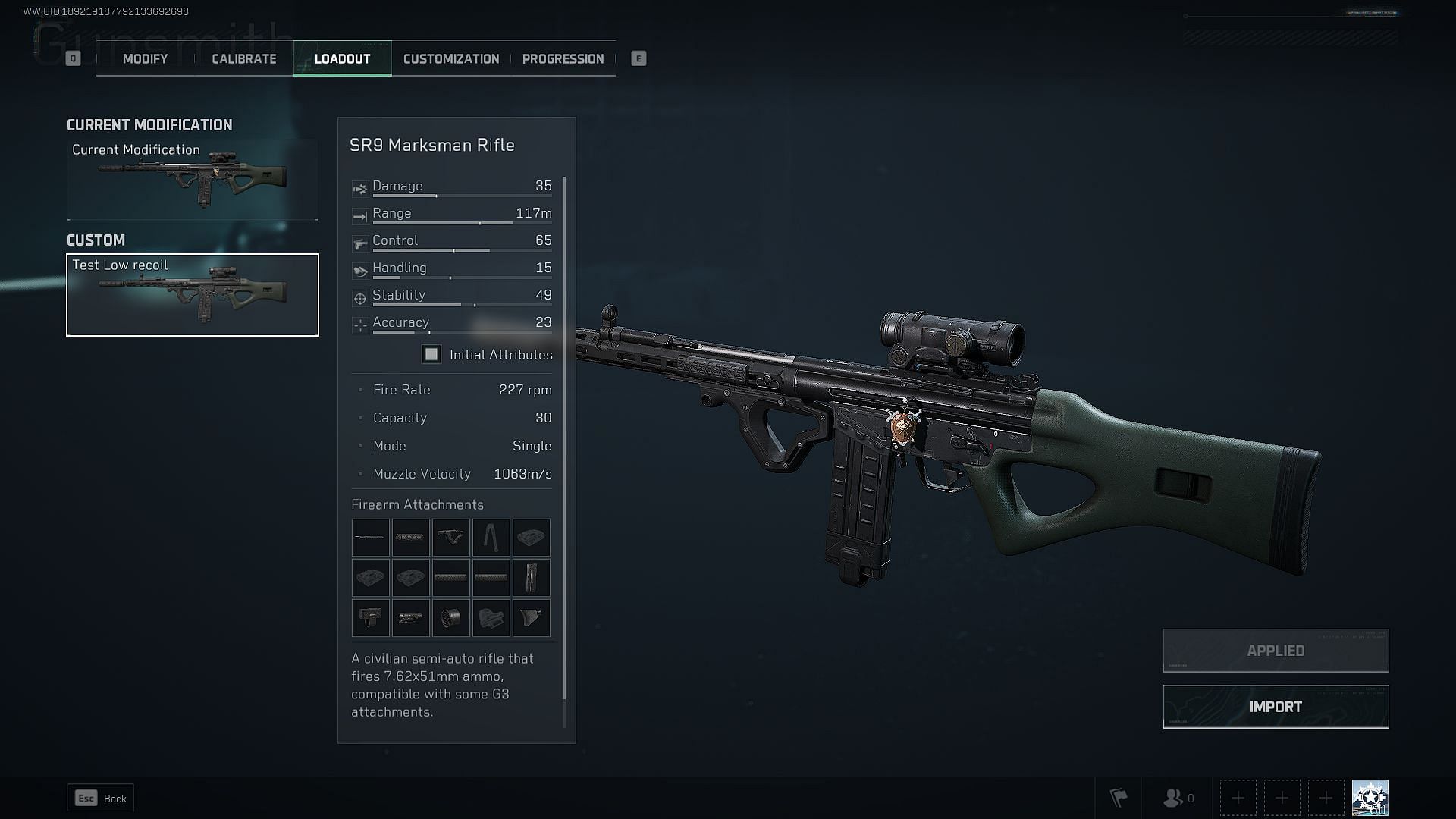 Stats for this SR9 build in Delta Force (Image via TiMi Studio Group)