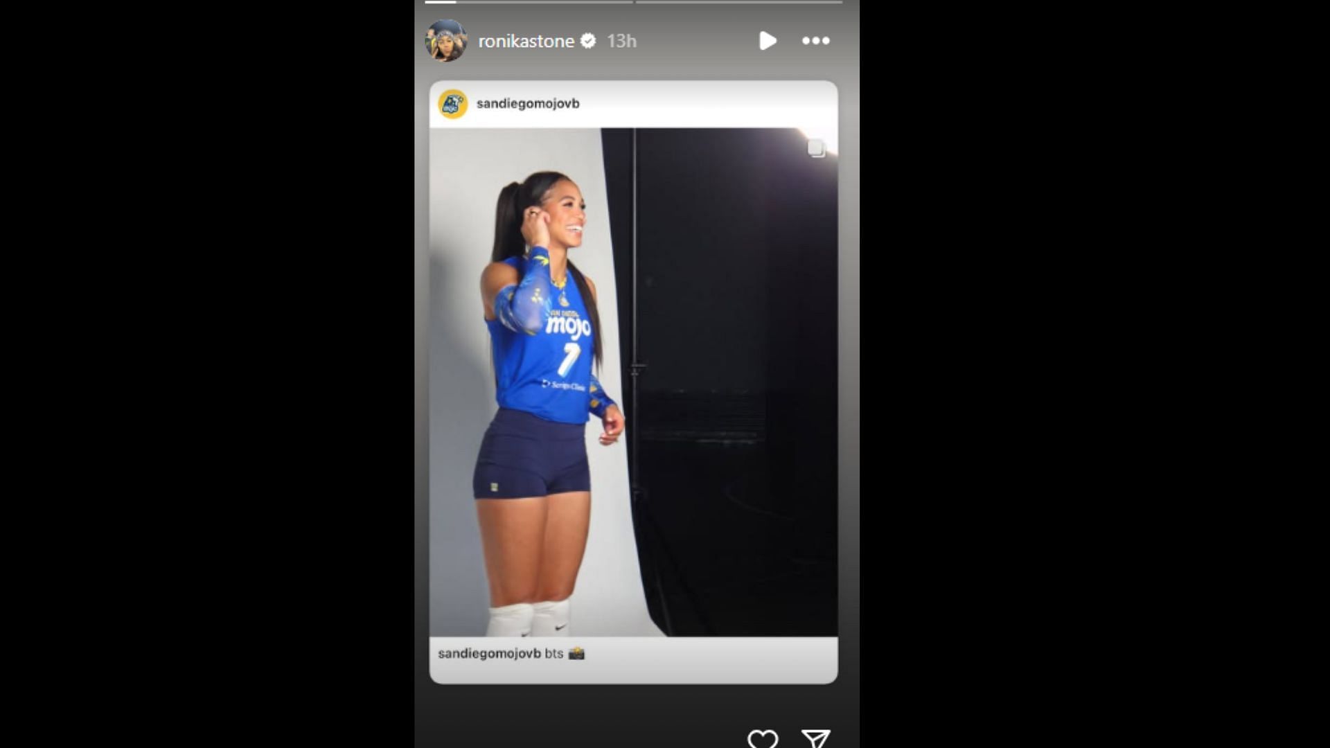 Ronika Stone reshared a photo of her new volleyball uniform. (Photo via Instagram/Ronika Stone)