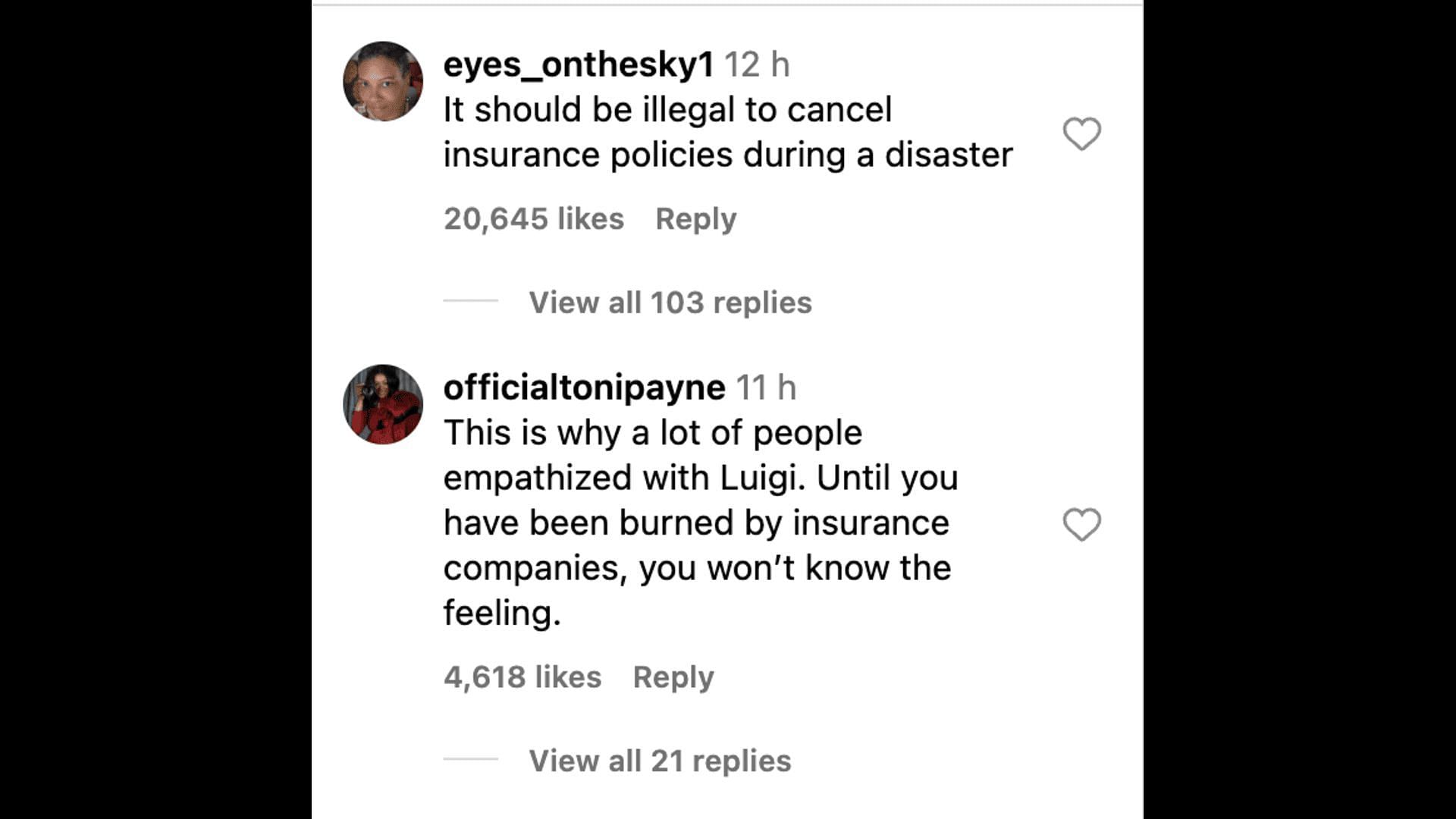 X users react to Perry&#039;s post about insurance companies canceling policies (Image via Instagram)