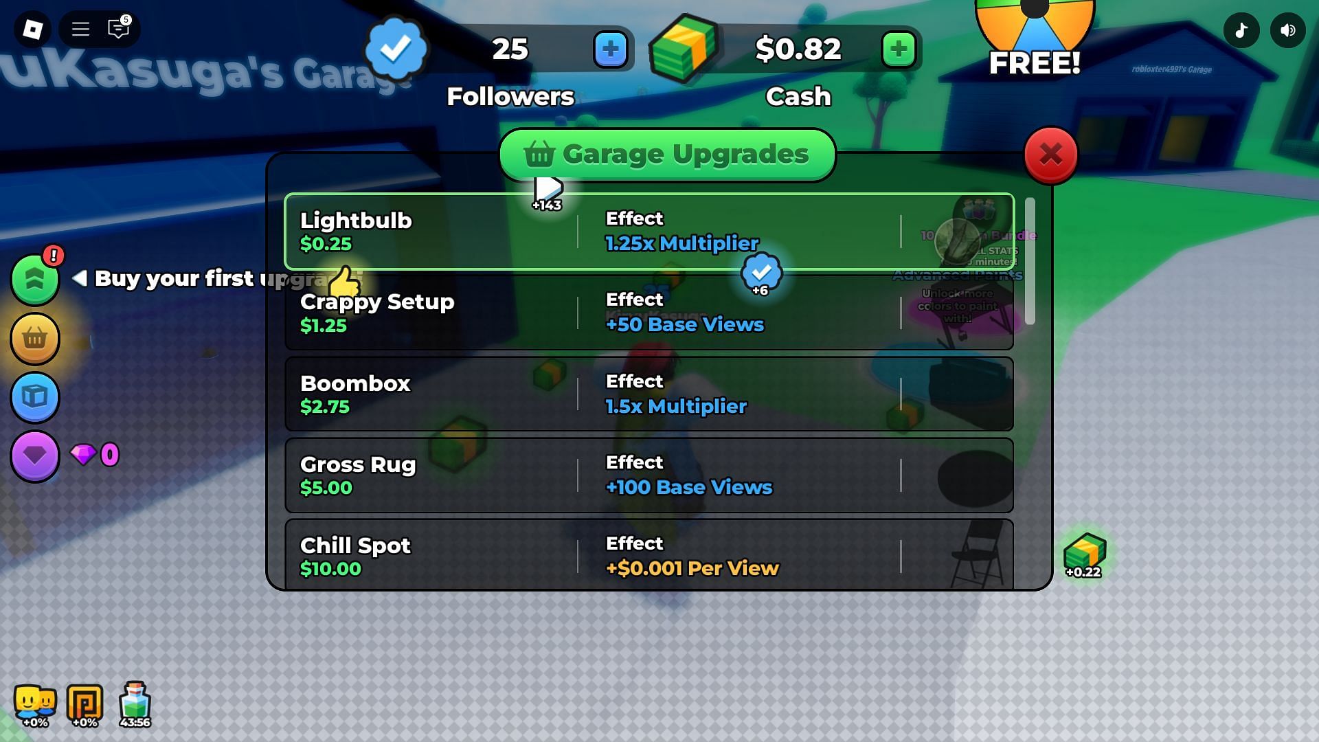 The Upgrades menu (Image via Roblox)