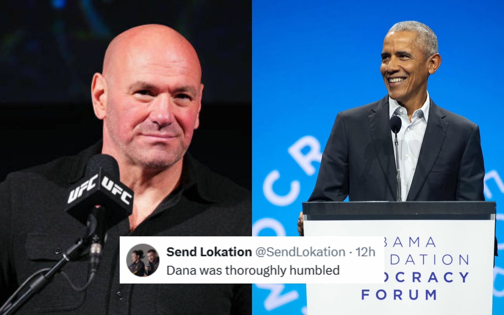 Fans react to Dana White (left) looking at Barack Obama (right). [Images courtesy: Getty and @barackobama on Instagram]