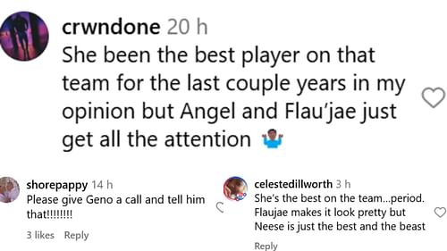 Fans acknowledged Aneesah Morrow's play amid Angel Reese and Flau'jae Johnson's stardom. (Source: https://www.instagram.com/p/DEytBXSNbHX/?img_index=2)