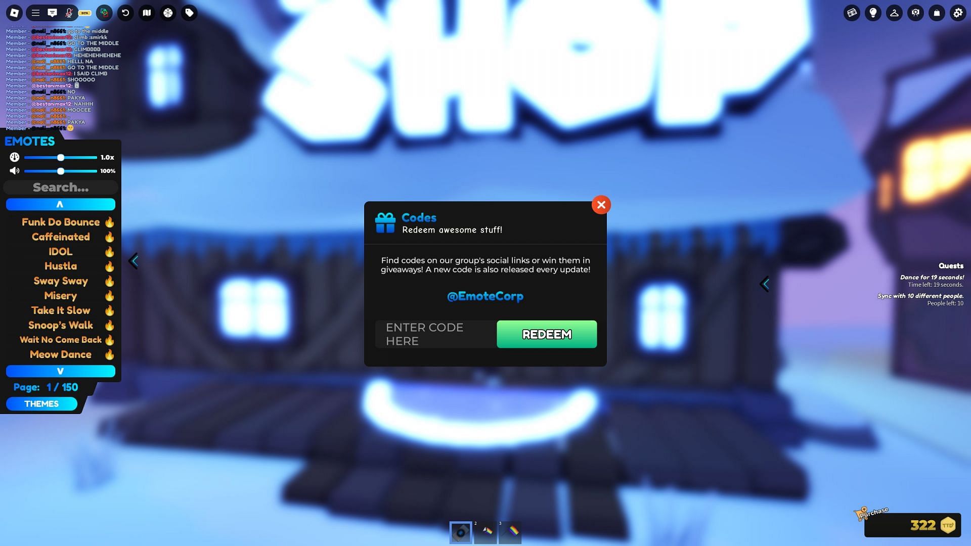 Redeem codes in TTD 3 (Image via Roblox)