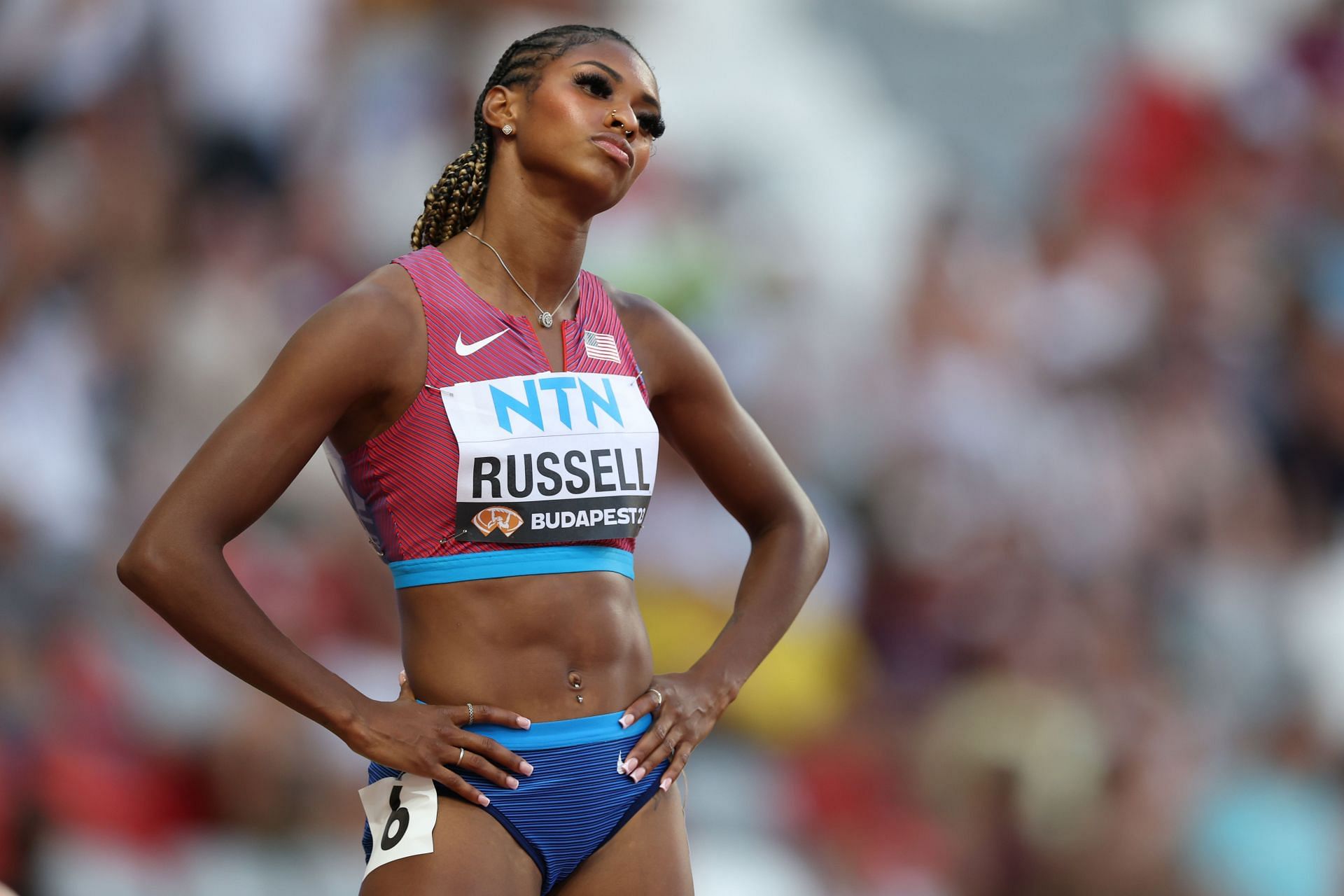 Masai Russell competing for the United States in the 100m hurdles event during the 2023 World Championships (Image via; Getty)