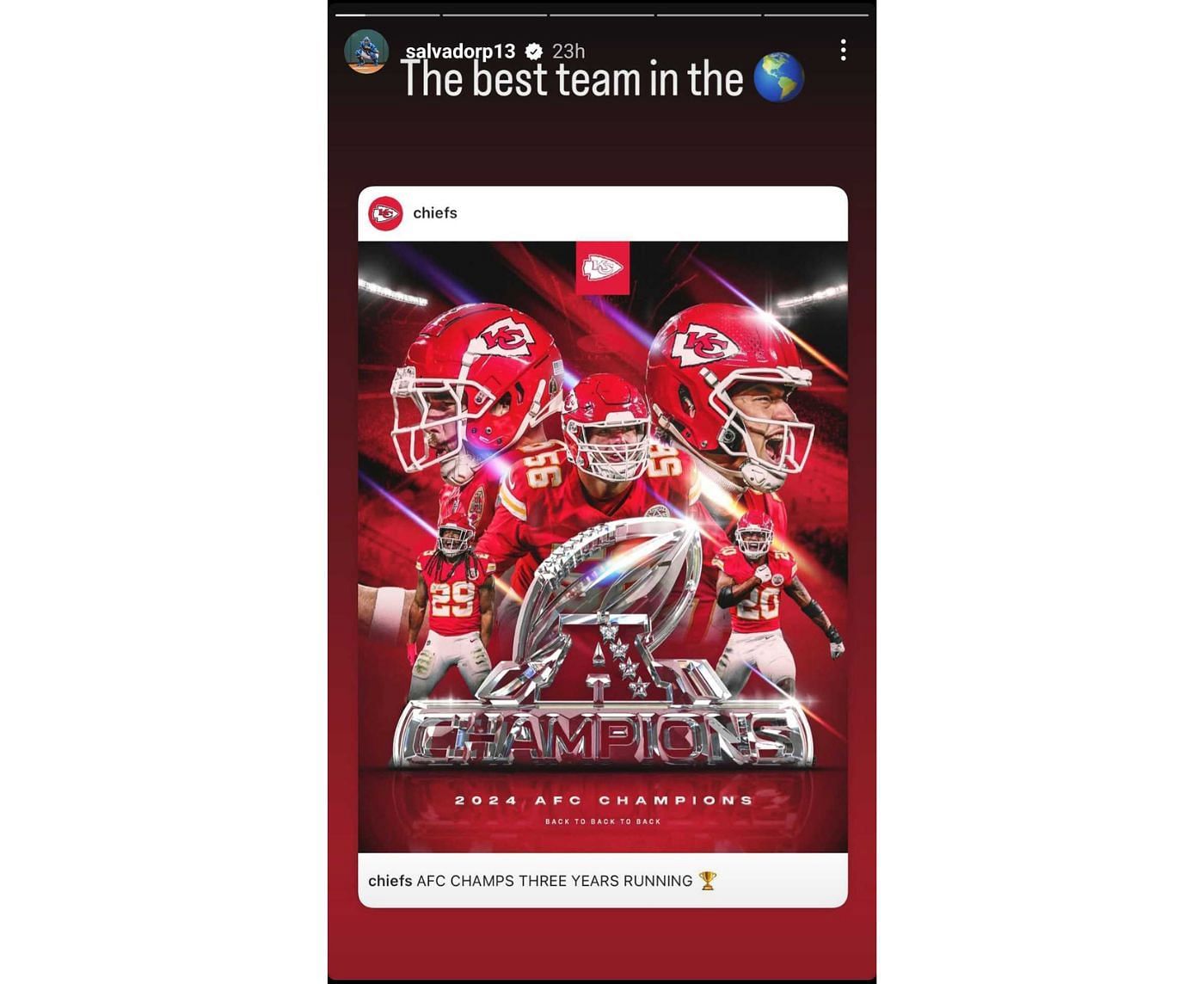 Salvador Perez boasts about the Chiefs&#039; victory (salvadorp13/Instagram)