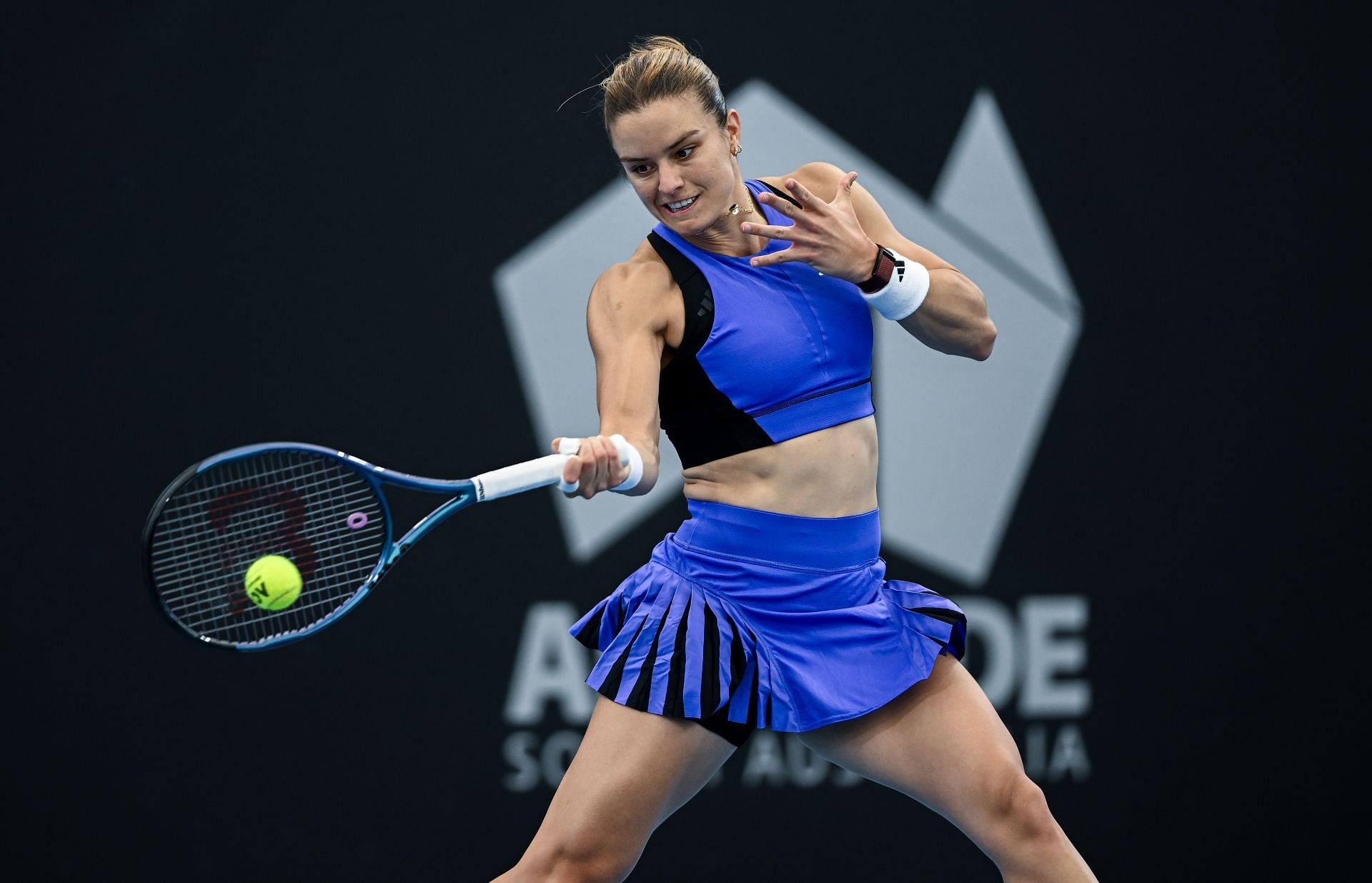 Maria Sakkari in action against Jessica Pegula at 2025 Adelaide International: Day 3 - Source: Getty