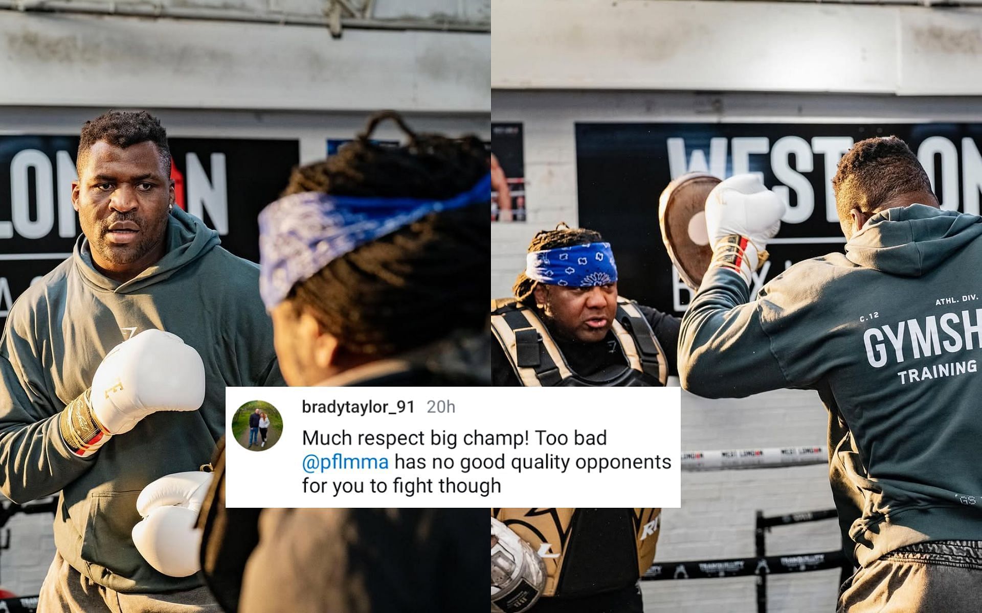 Fans react as Francis Ngannou shares training snaps with coach Dewey Cooper. [Images courtesy: @francisngannou on Instagram]