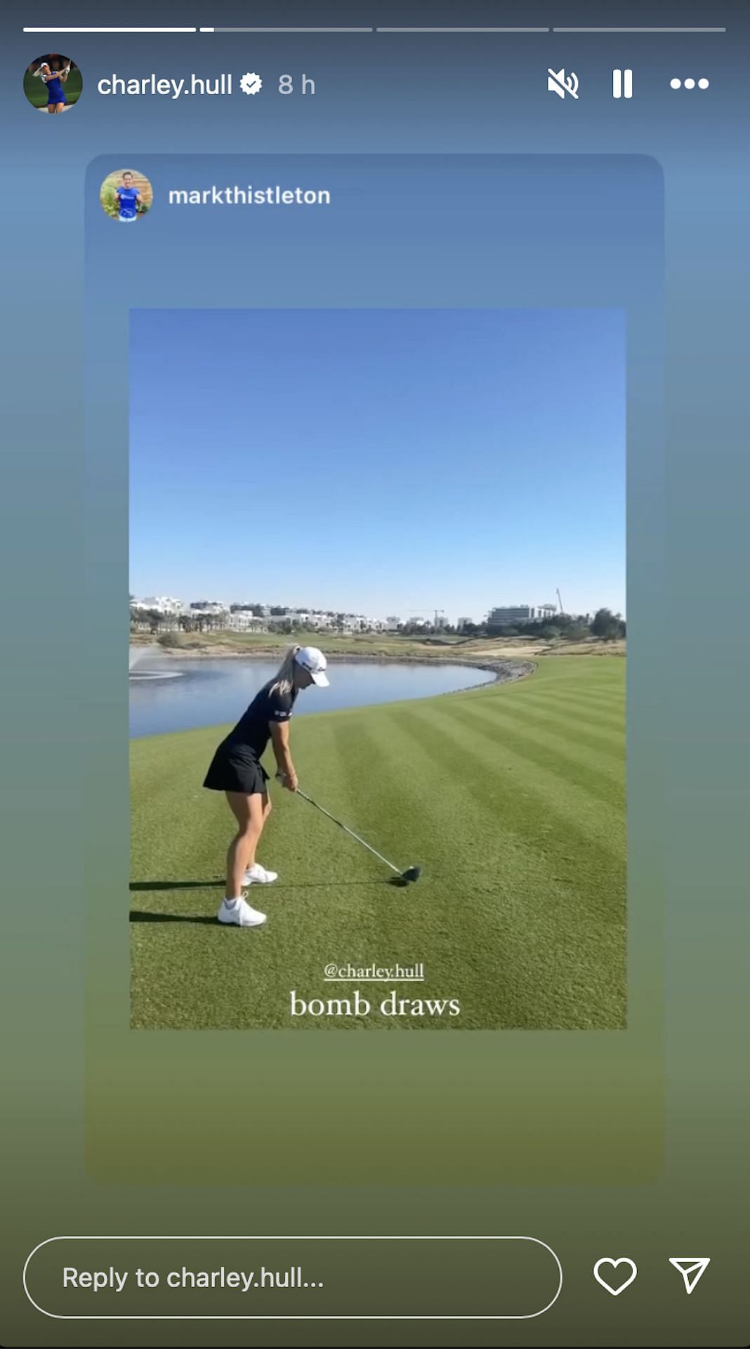 Charley Hull smashes a driver off the tee (via Instagram @charley.hull)