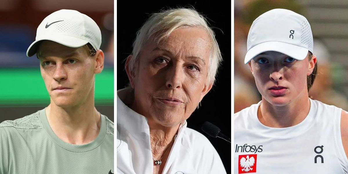 Jannik Sinner (left), Martina Navratilova (center), Iga Swiatek (right), Sources: Getty