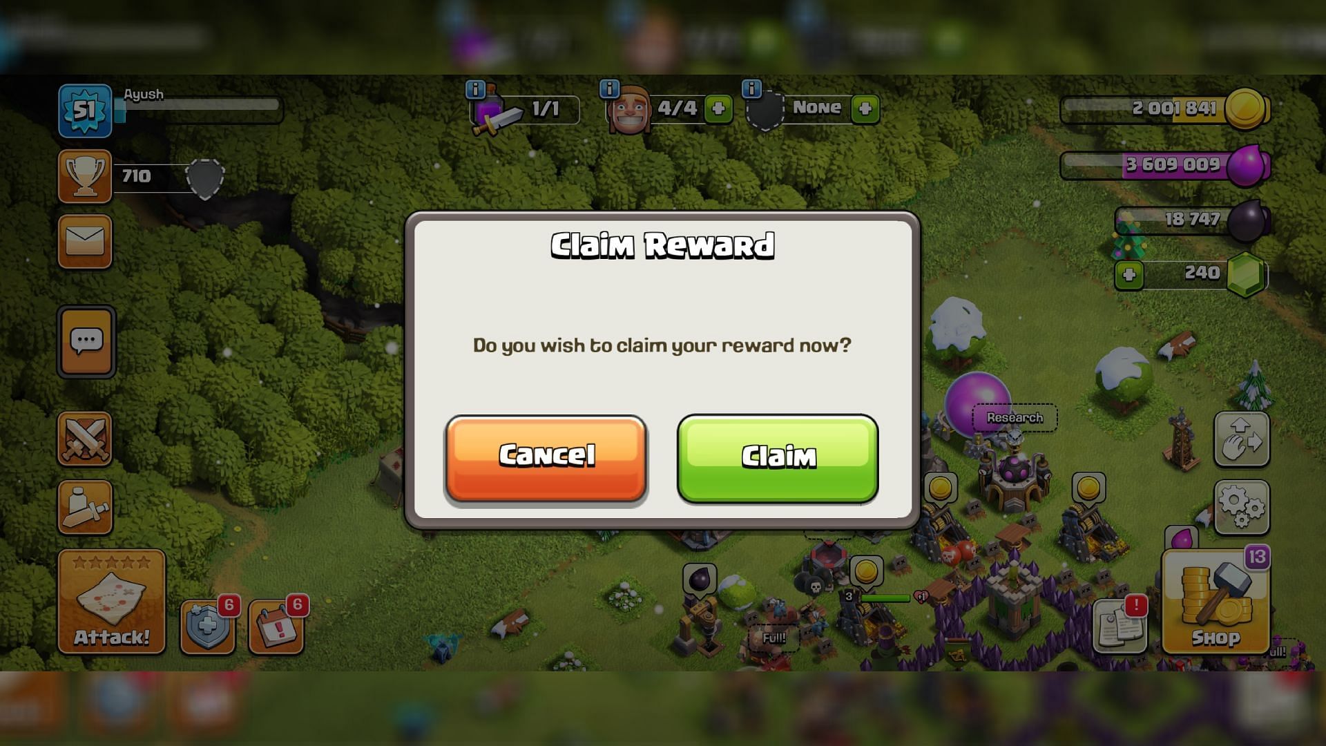 Click &#039;Claim&#039; to get the Mighty Morsel in Clash of Clans Magic Snack Freebie Event (Image via Supercell)