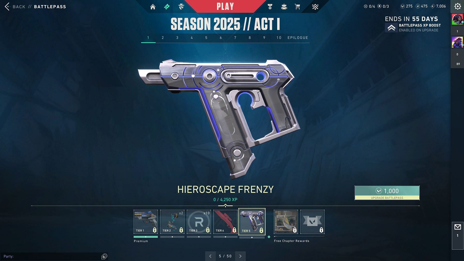 Season 2025 Battlepass Tier1-Tier5 (Image via Riot)