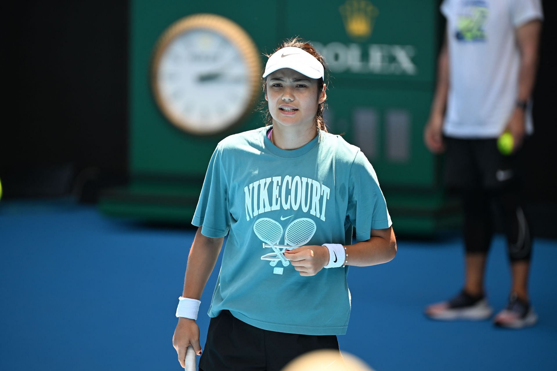 Emma Raducanu during a practice session at the 2025 Australian Open (Source: Getty)