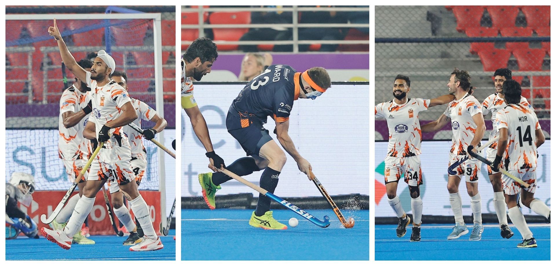 The Shrachi Rarh Bengal Tigers dominated the Rudrs on Wednesday - Source:  Hockey India League 